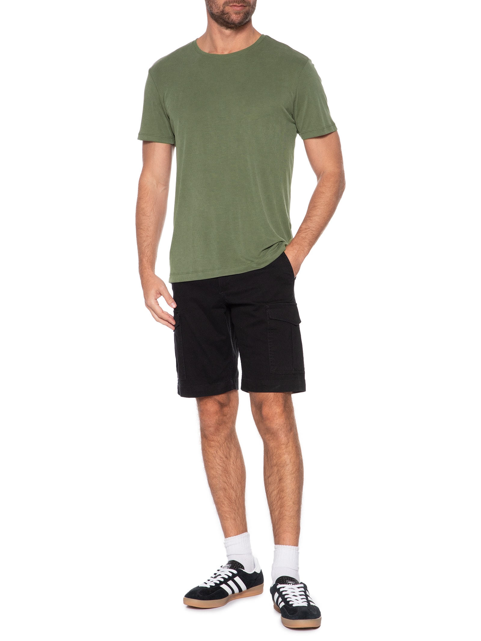 Camiseta Masculina Básica Slim Canelado Gola Careca Verde Sergio K