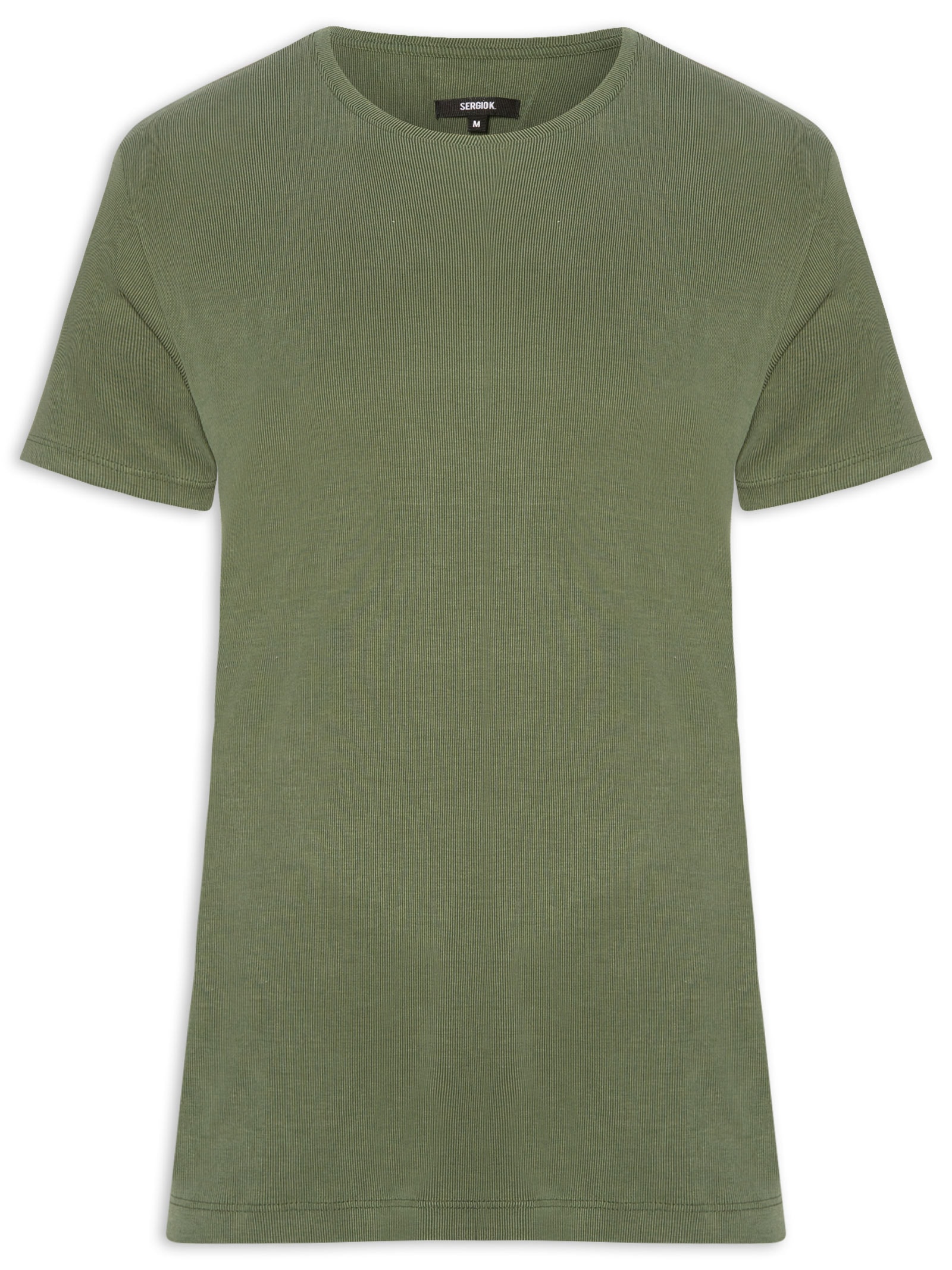Camiseta Masculina Básica Slim Canelado Gola Careca Verde Sergio K