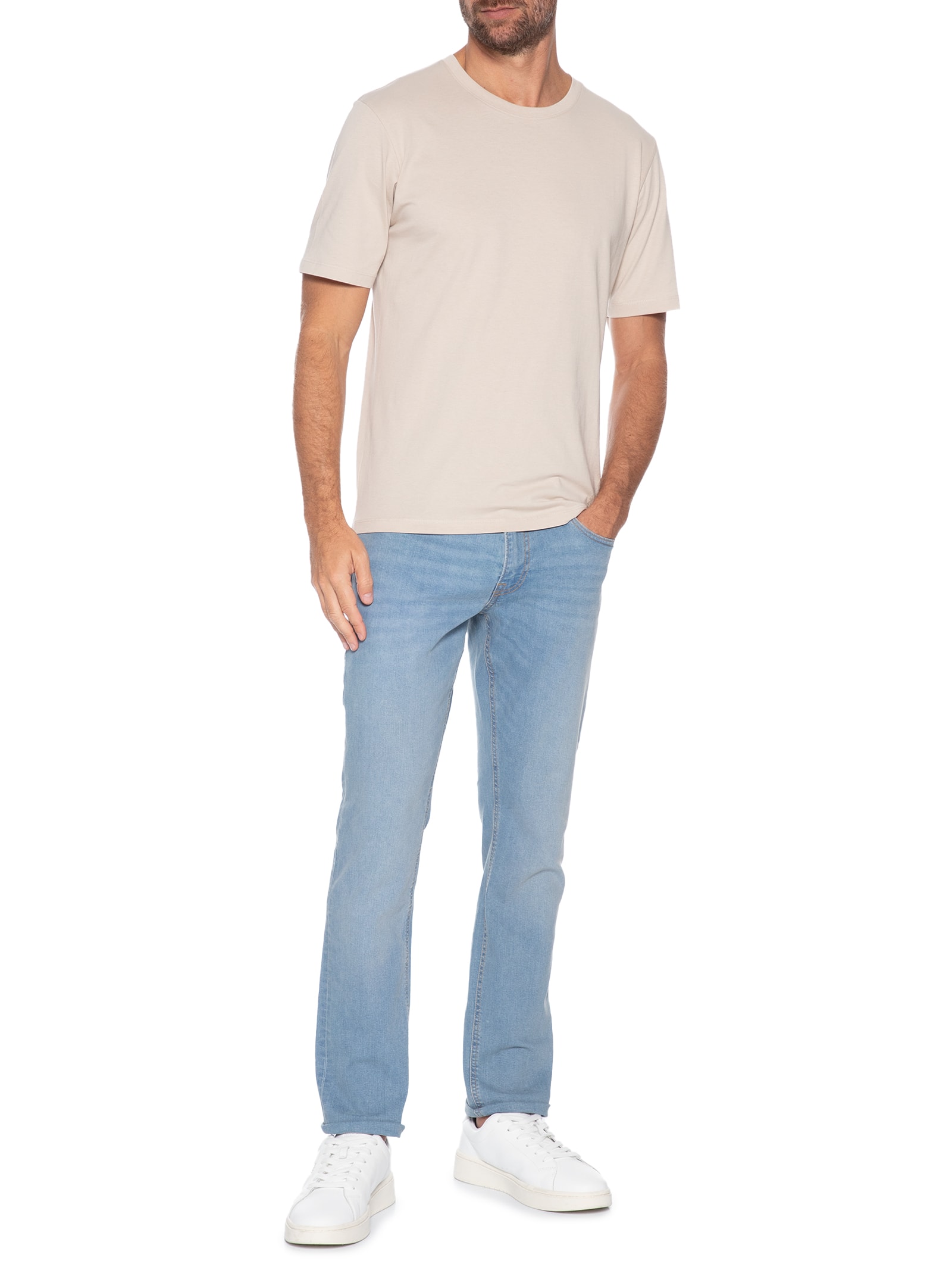 Camiseta Masculina Básica Slim Fit Algodão Orgânico Bege Jack & Jones