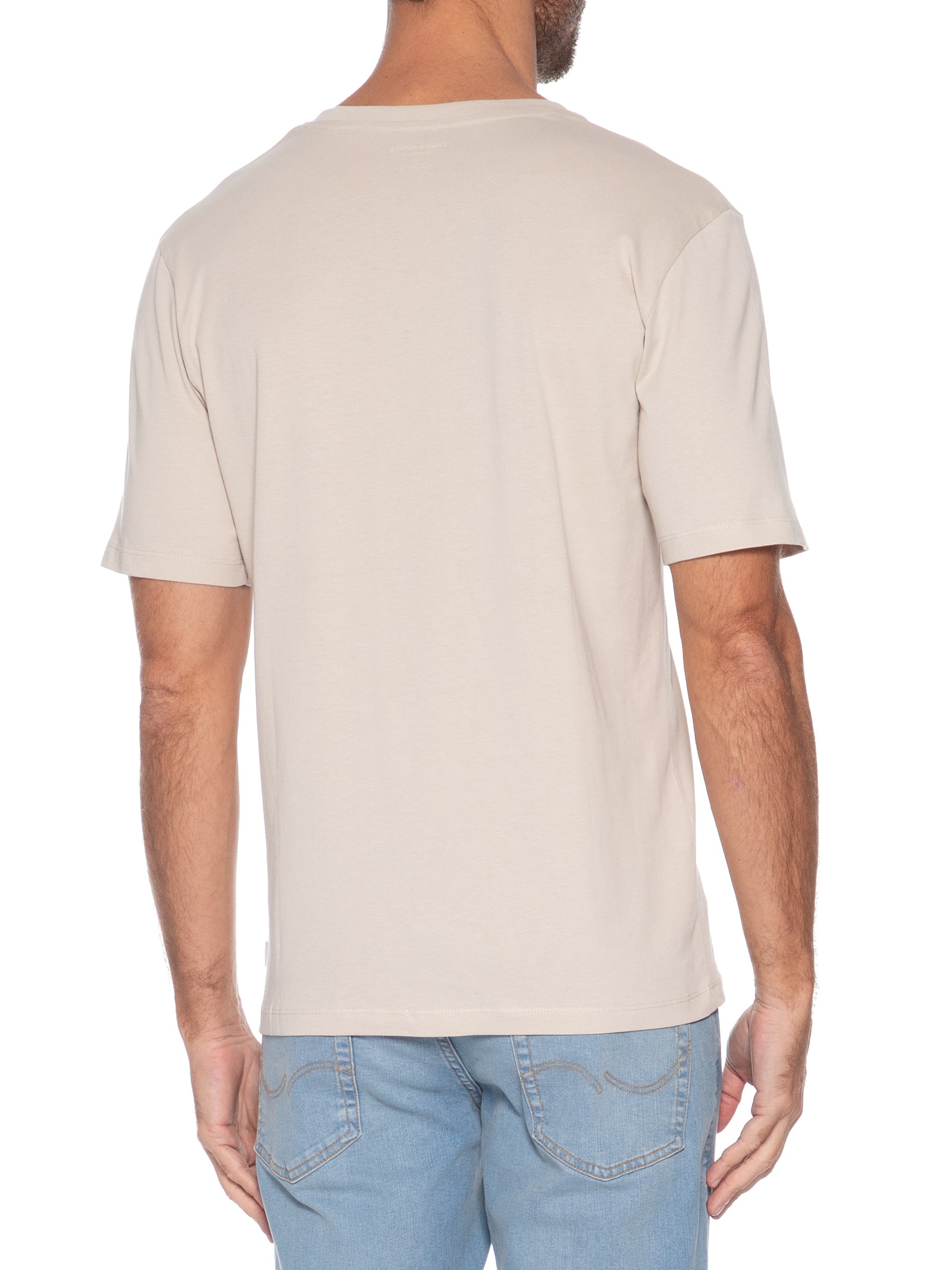 Camiseta Masculina Básica Slim Fit Algodão Orgânico Bege Jack & Jones