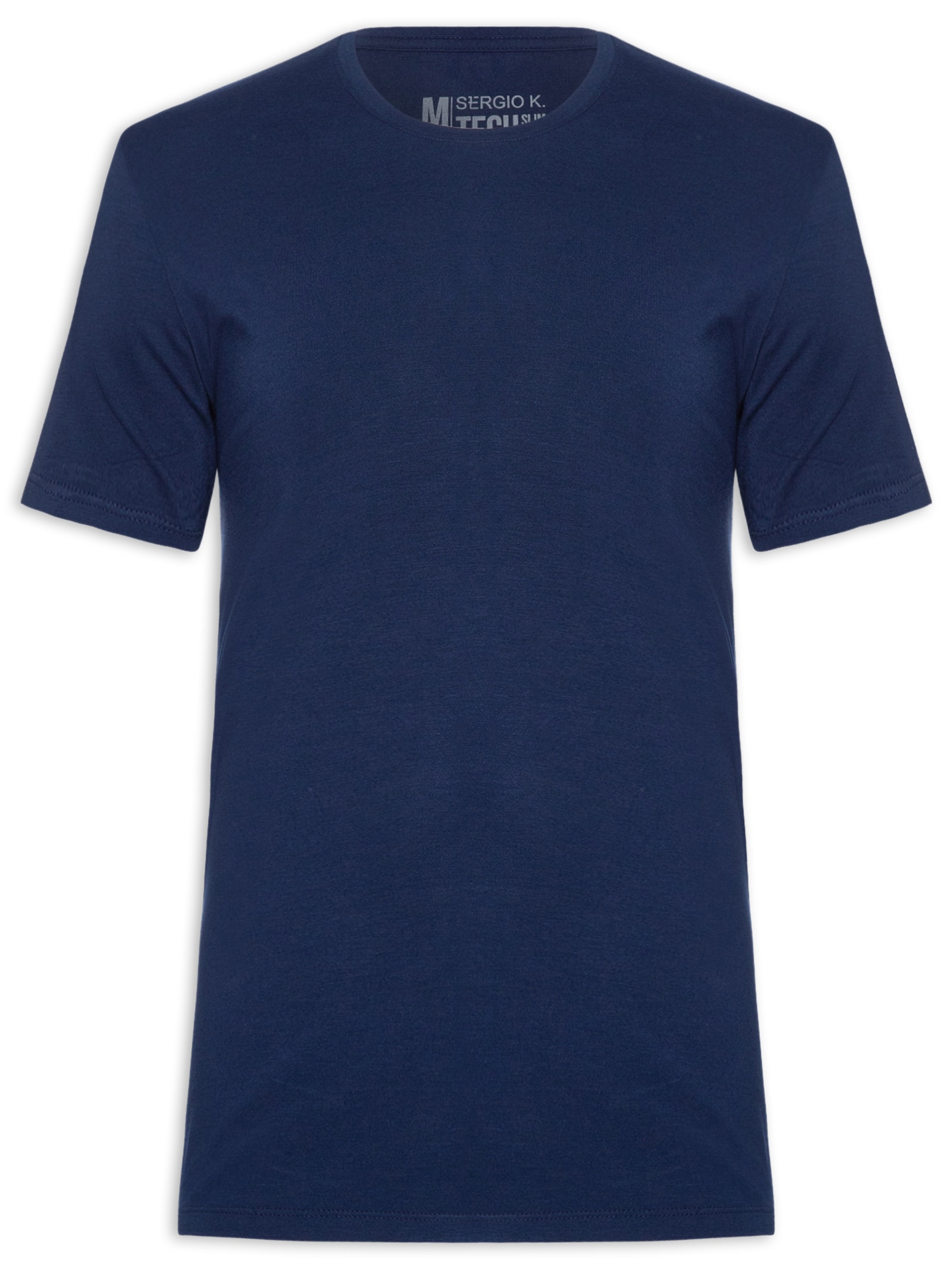 Camiseta Masculina Básica Slim Tech Gola Careca Azul Sergio K