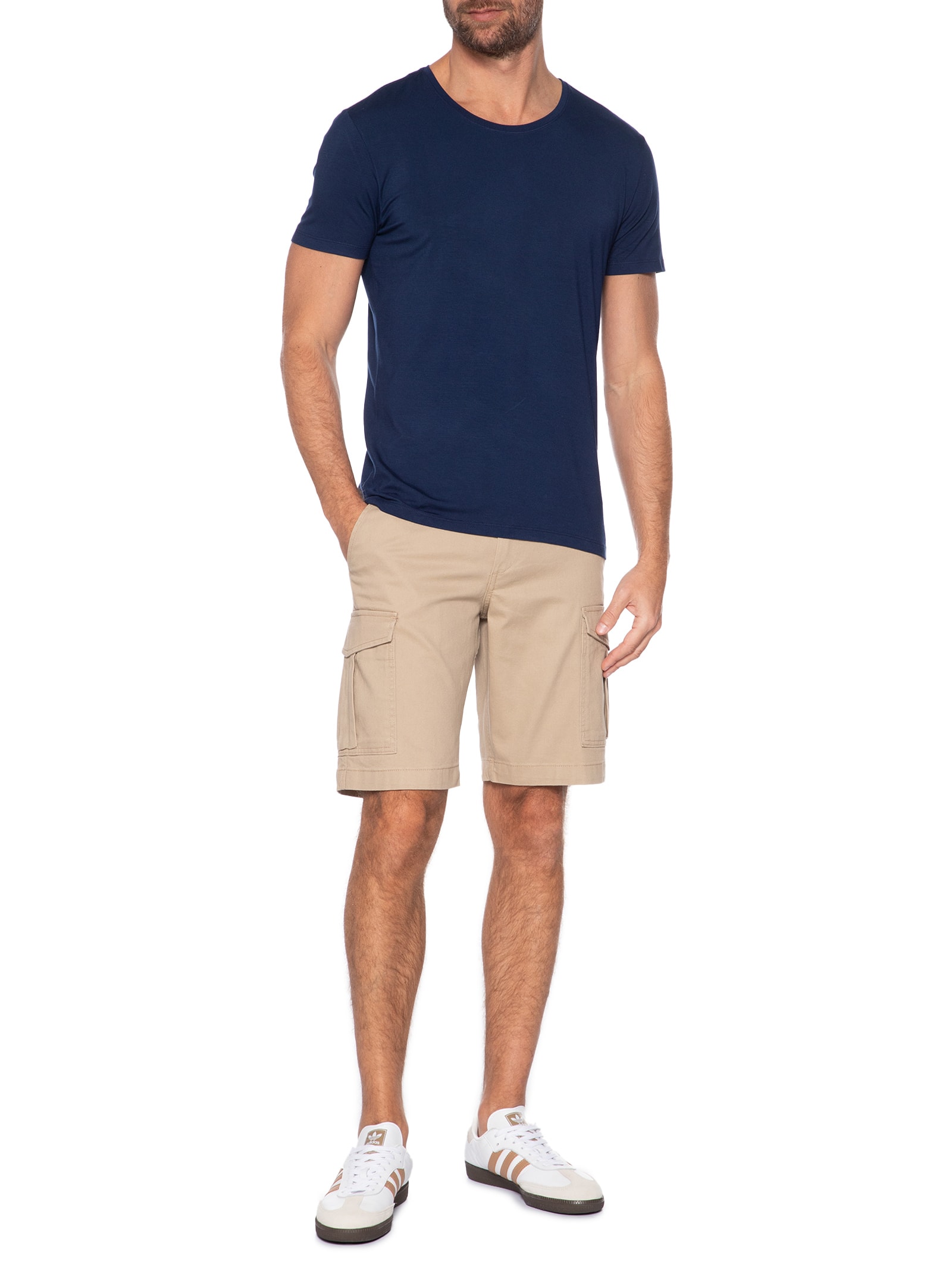 Camiseta Masculina Básica Slim Tech Gola Careca Azul Sergio K