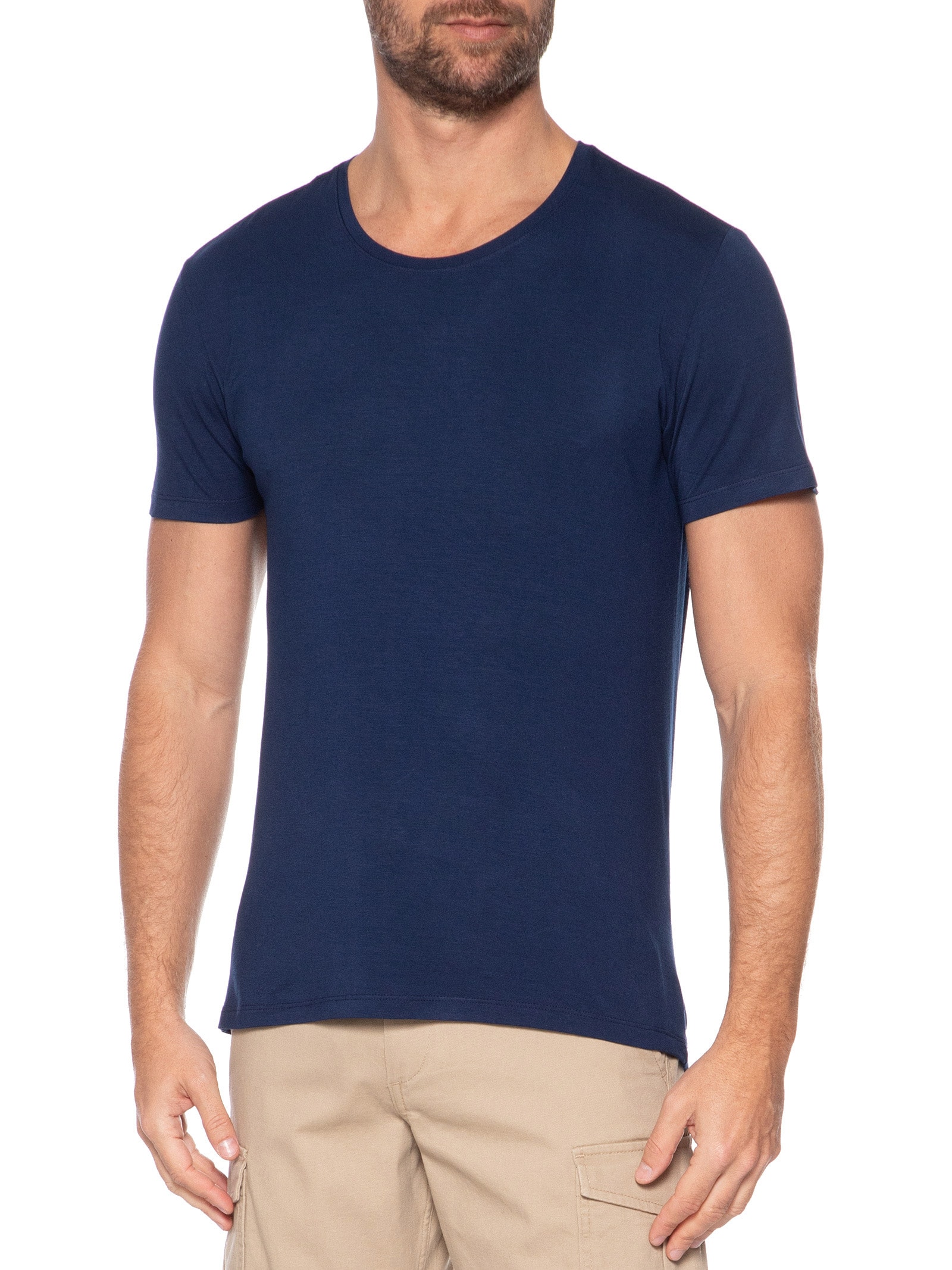 Camiseta Masculina Básica Slim Tech Gola Careca Azul Sergio K