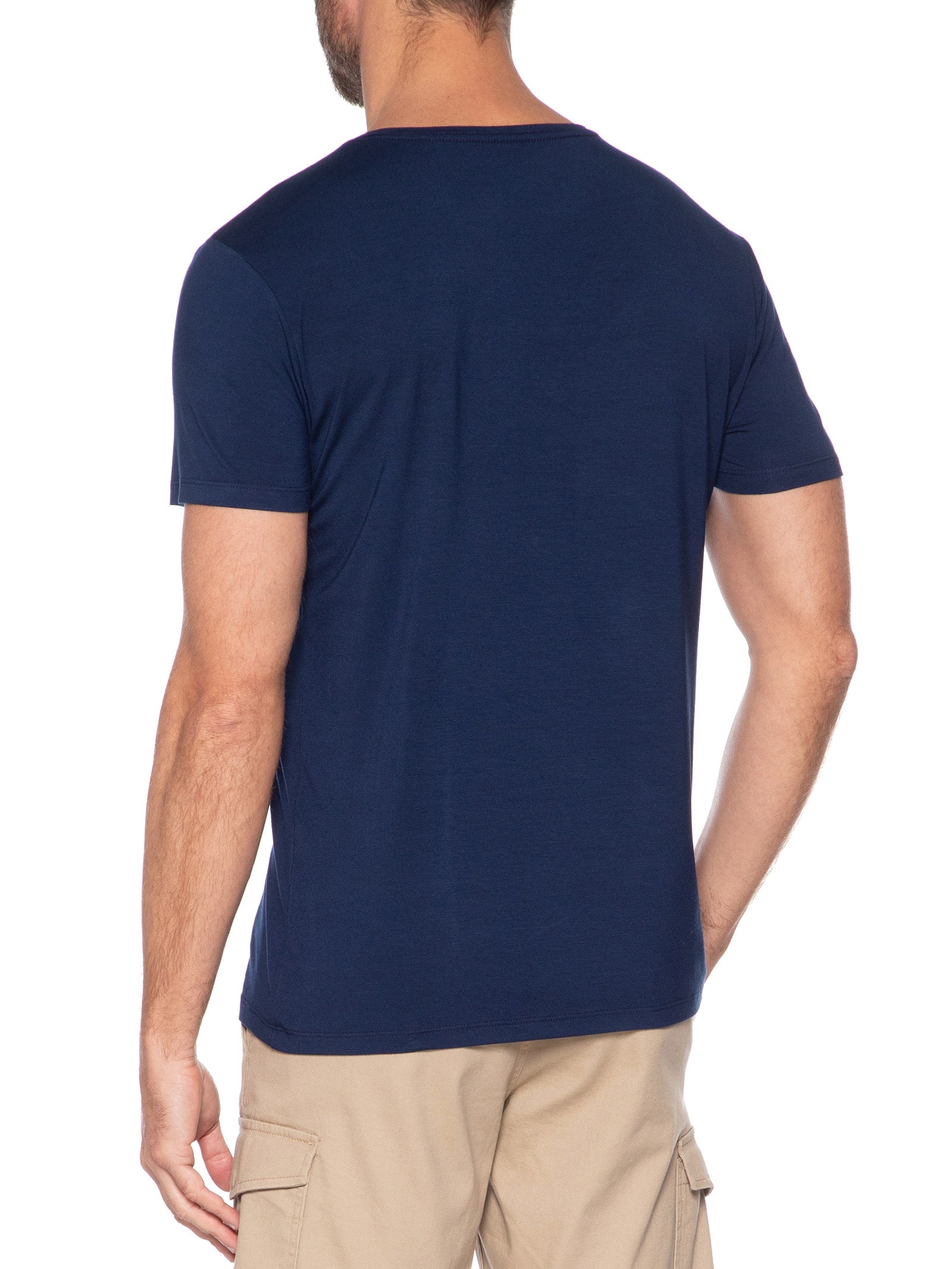 Camiseta Masculina Básica Slim Tech Gola Careca Azul Sergio K