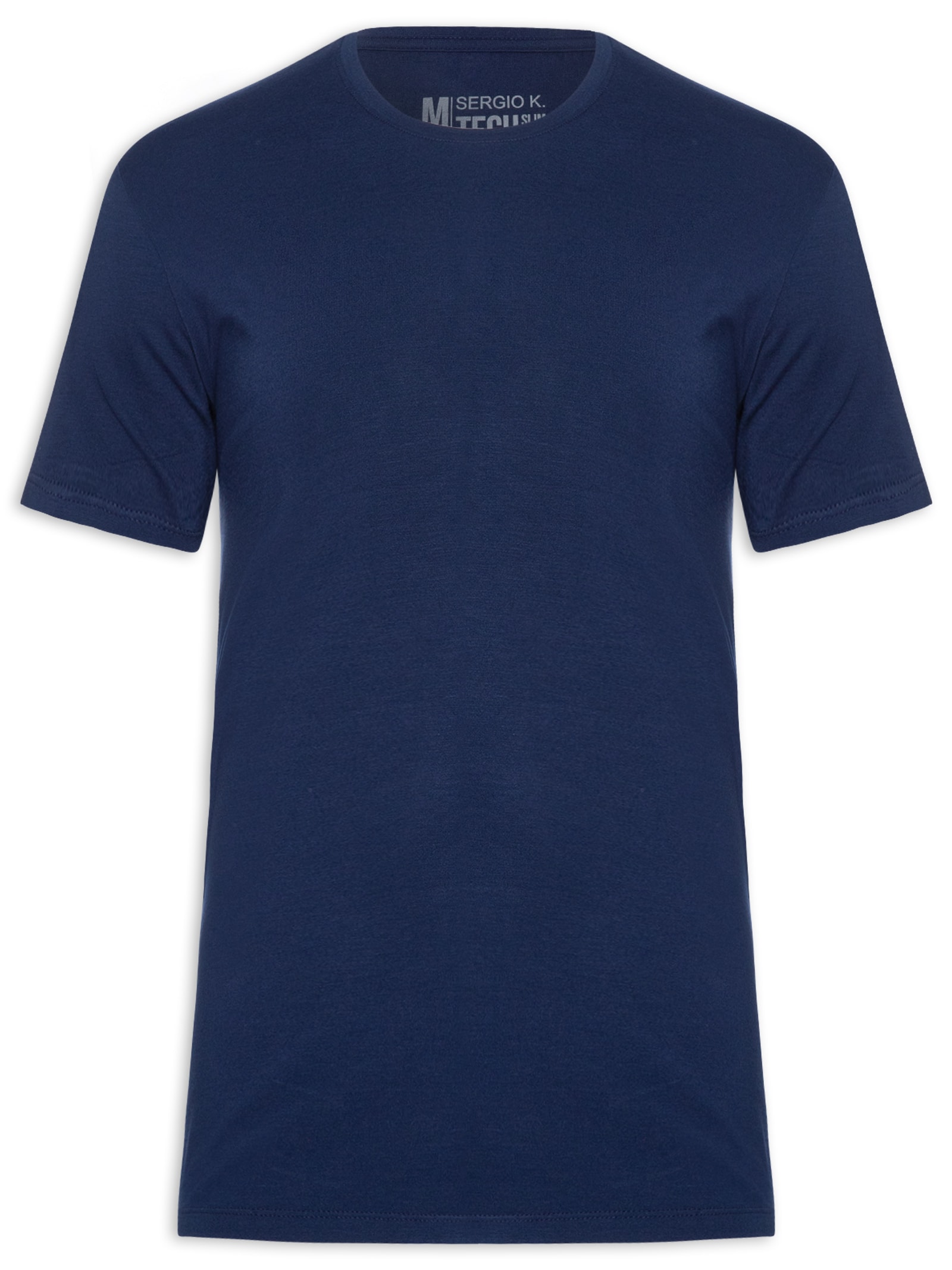 Camiseta Masculina Básica Slim Tech Gola Careca Azul Sergio K