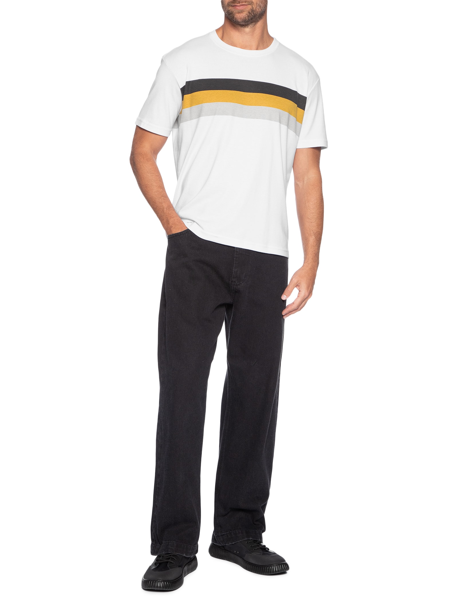 Camiseta Masculina Big Shirt Listrado Branco Osklen