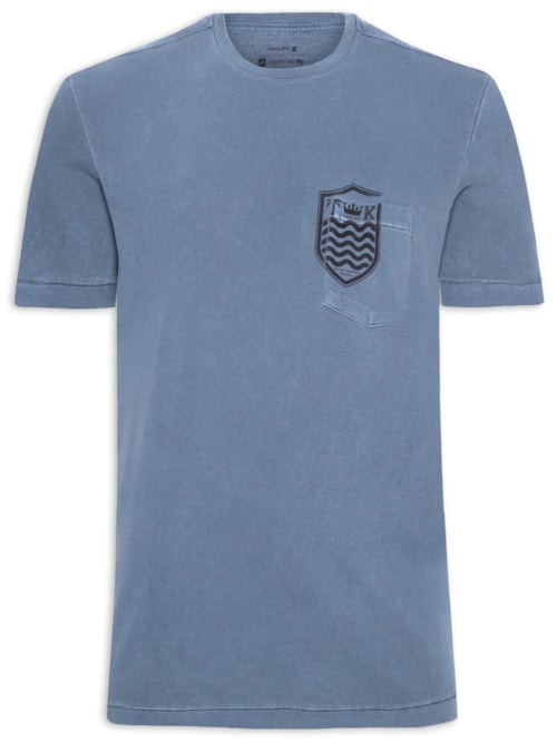 Camiseta Masculina Bolso Brasão Manga Curta – Azul