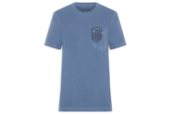 Camiseta Masculina Bolso Brasão Manga Curta - Azul