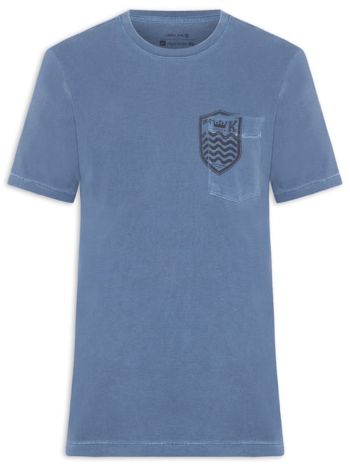 Camiseta Masculina Bolso Brasão Manga Curta – Azul