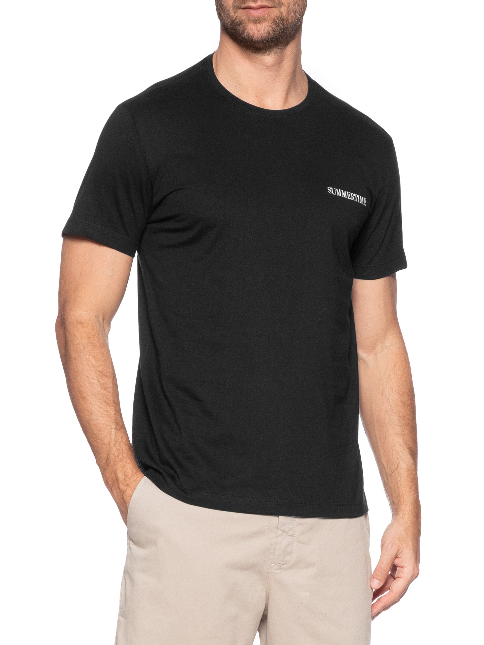 Camiseta Masculina Bordada Summertime Preto Sergio K