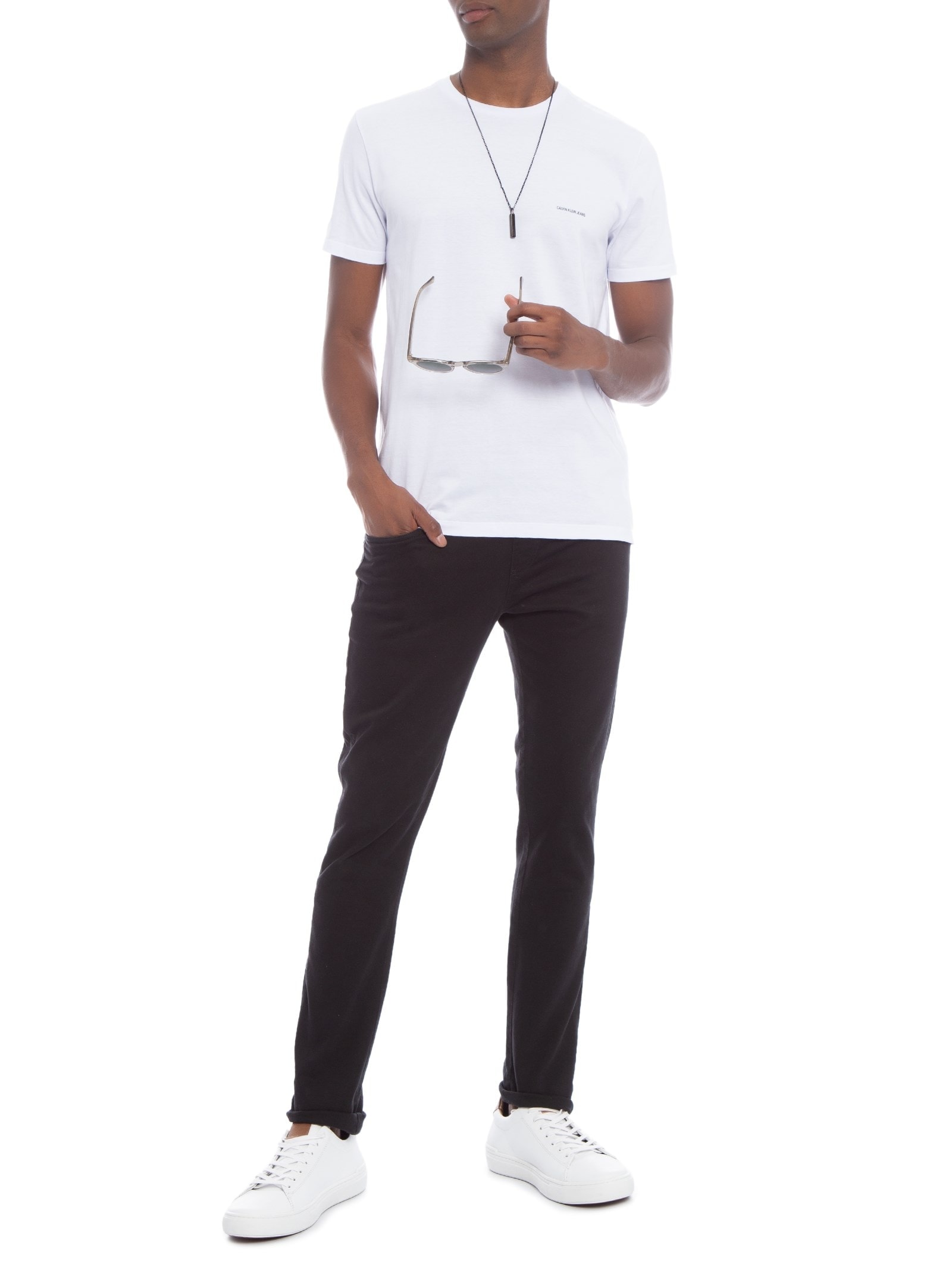 Camiseta Masculina Cjk Logo Básico Peiito Branco Calvin Klein Jeans
