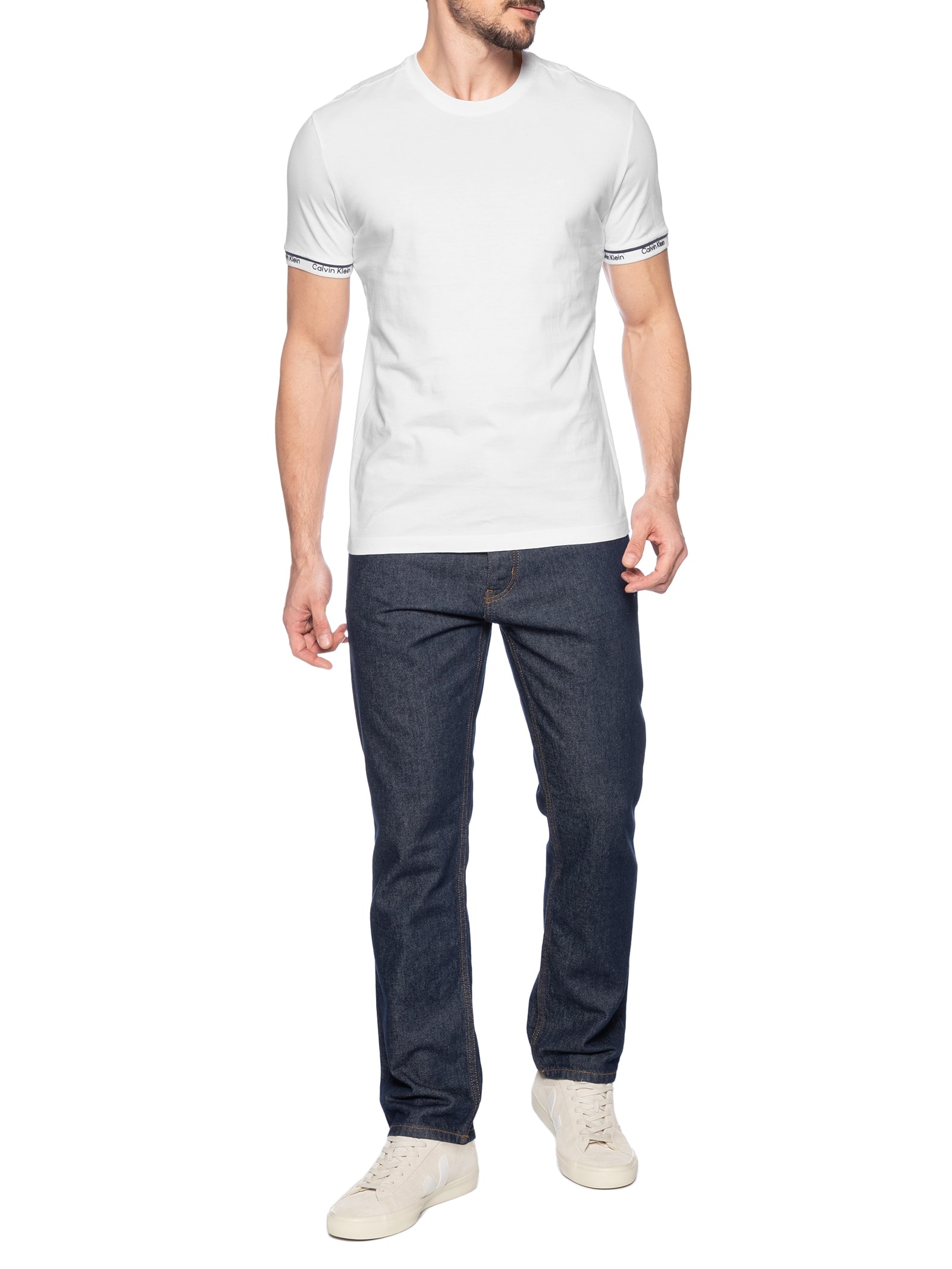 Camiseta Masculina Ck Punho Logo Branco  Calvin Klein - White Label