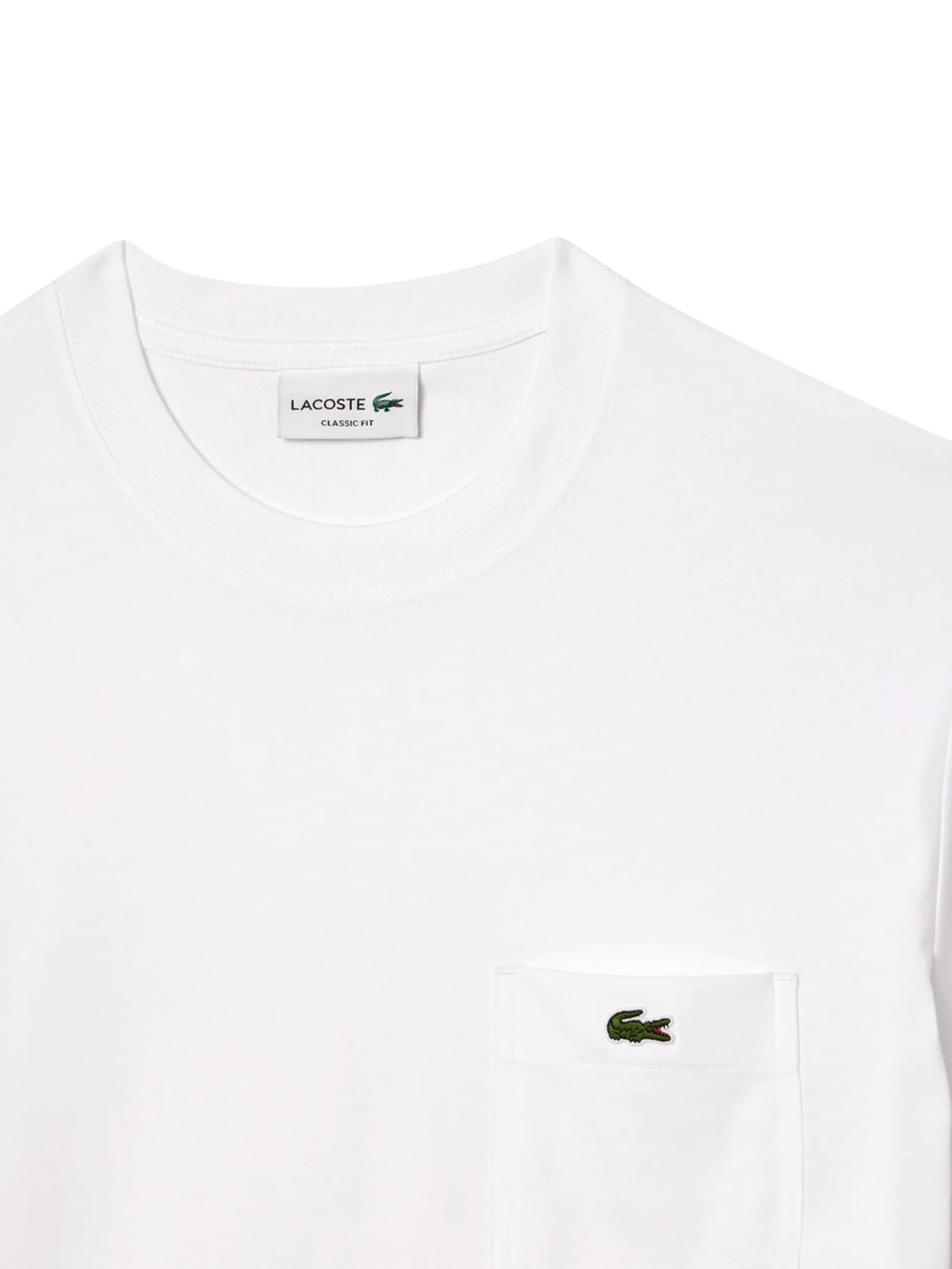 Camiseta Masculina Clássic Fit Com Bolso No Peito Em Algodão Orgânico Branco  Lacoste