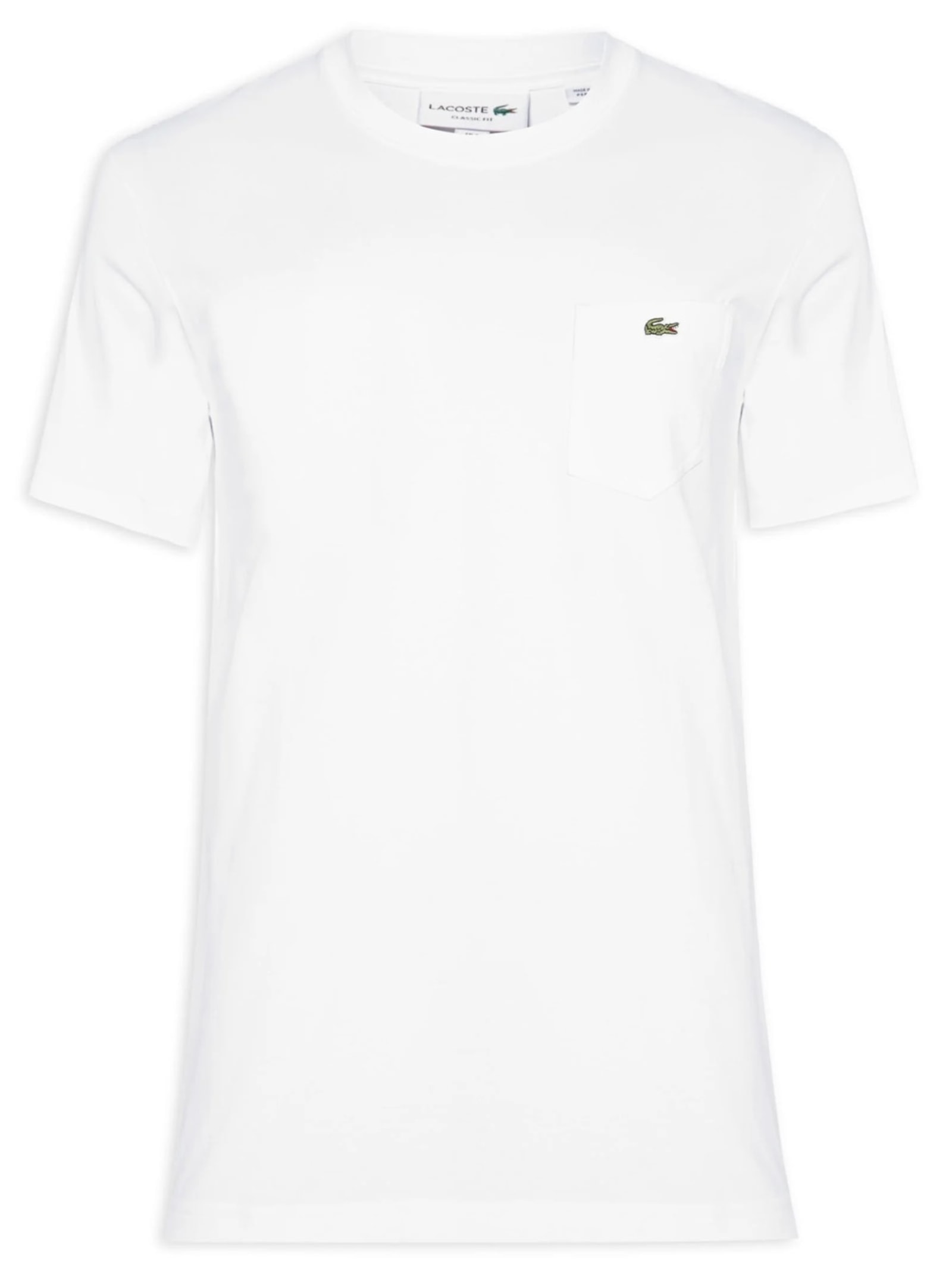 Camiseta Masculina Clássic Fit Com Bolso No Peito Em Algodão Orgânico Branco  Lacoste