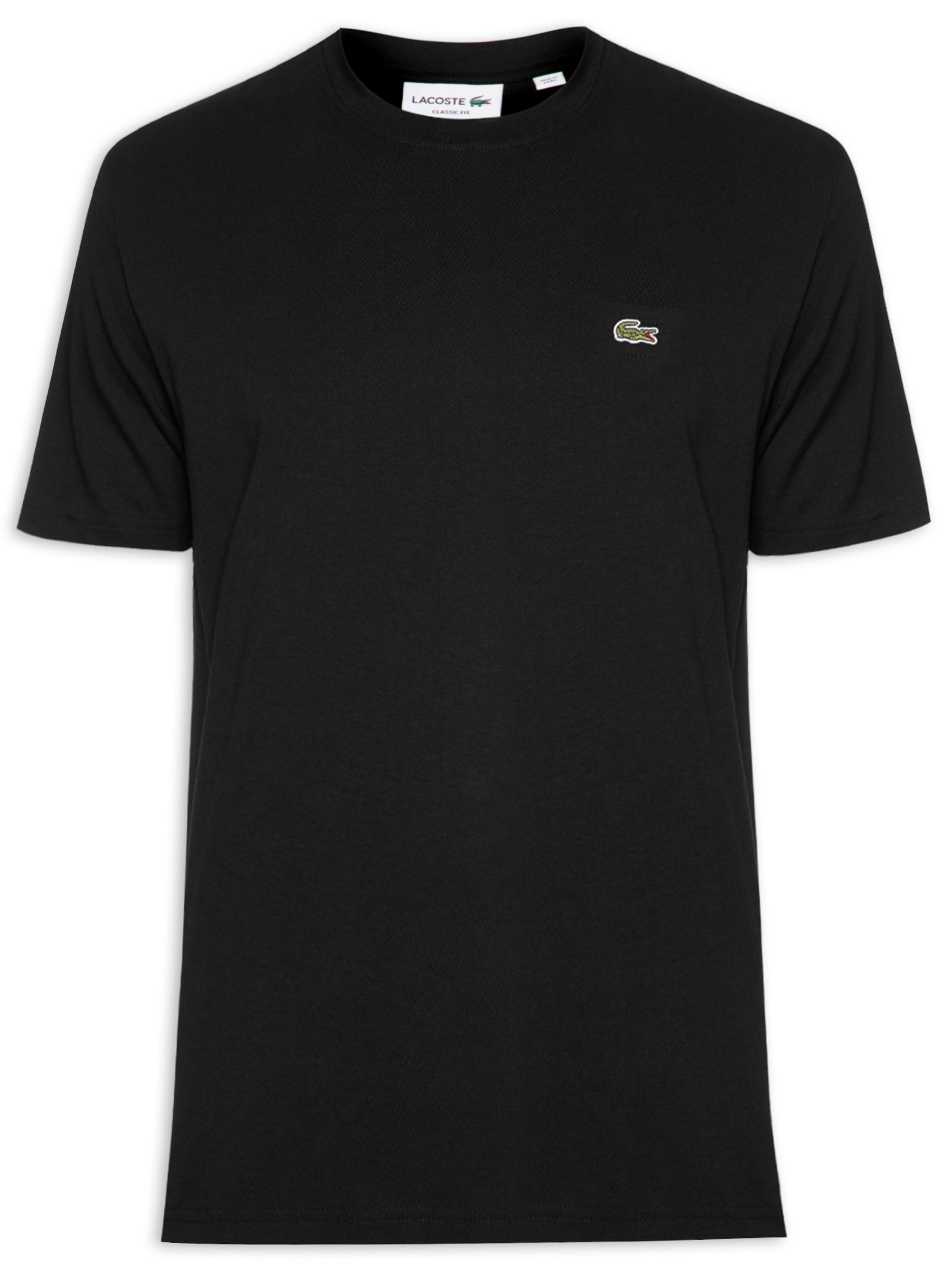 Camiseta Masculina Classic Fit Com Bolso No Peito Em Algodão Orgânico Preto Lacoste