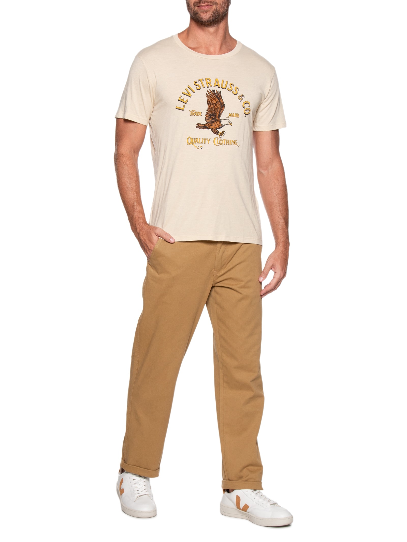 Camiseta Masculina Classic Fit em Algodão Bege Levi's