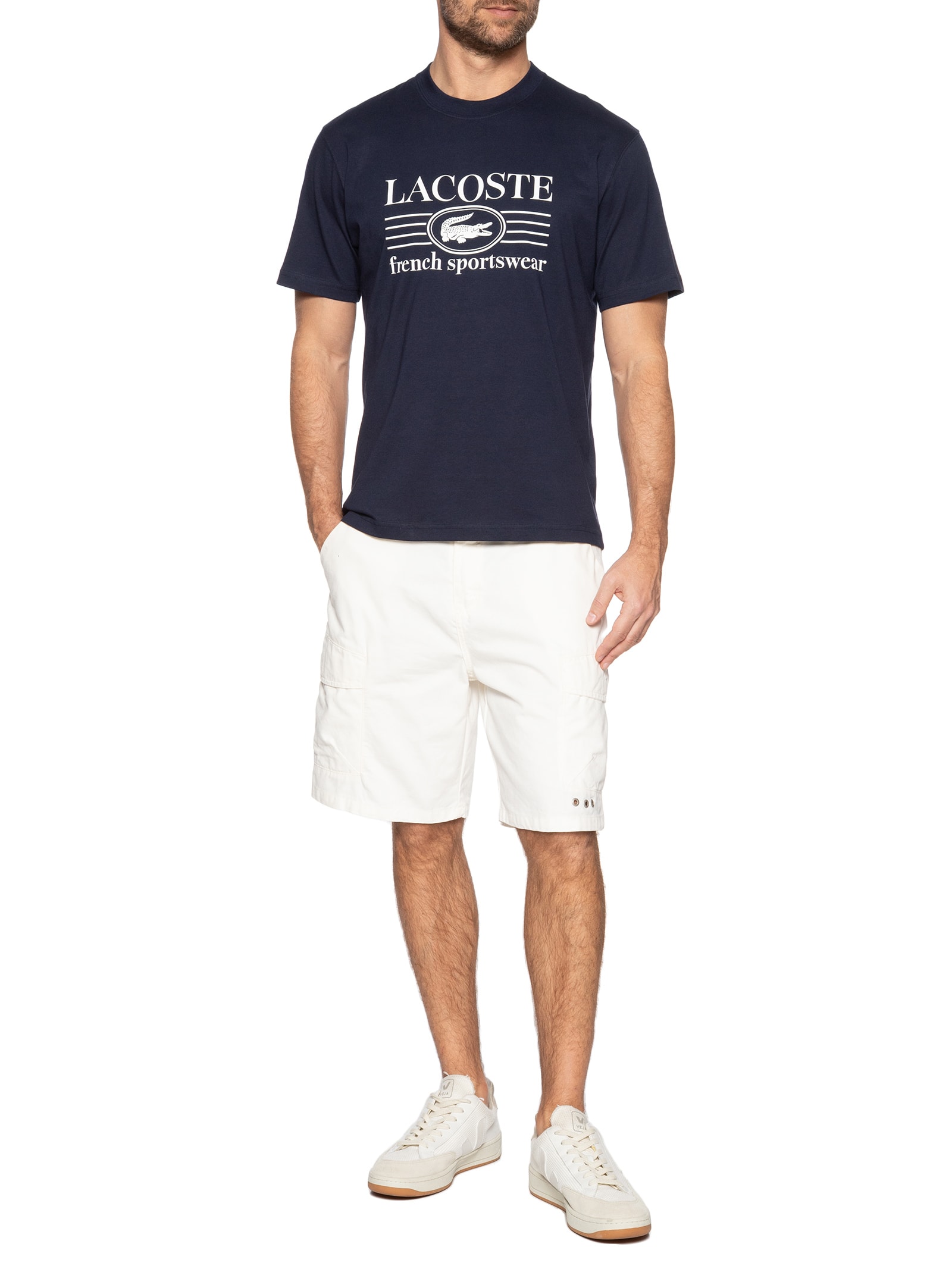 Camiseta Masculina Classic Fit Estampa Crocodilo Azul  Lacoste