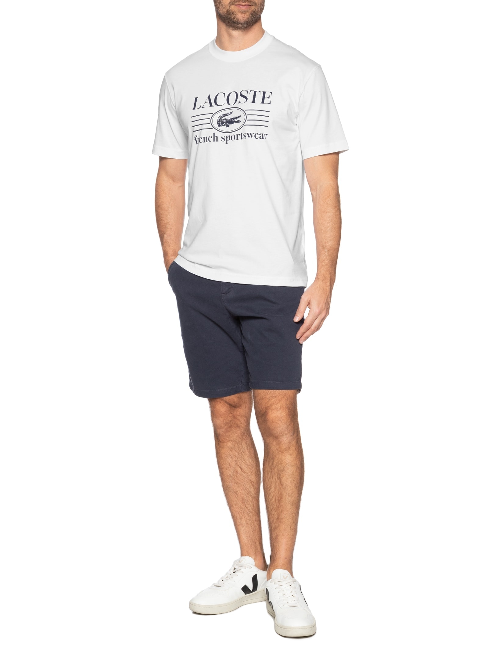 Camiseta Masculina Classic Fit Estampa Crocodilo Branco Lacoste