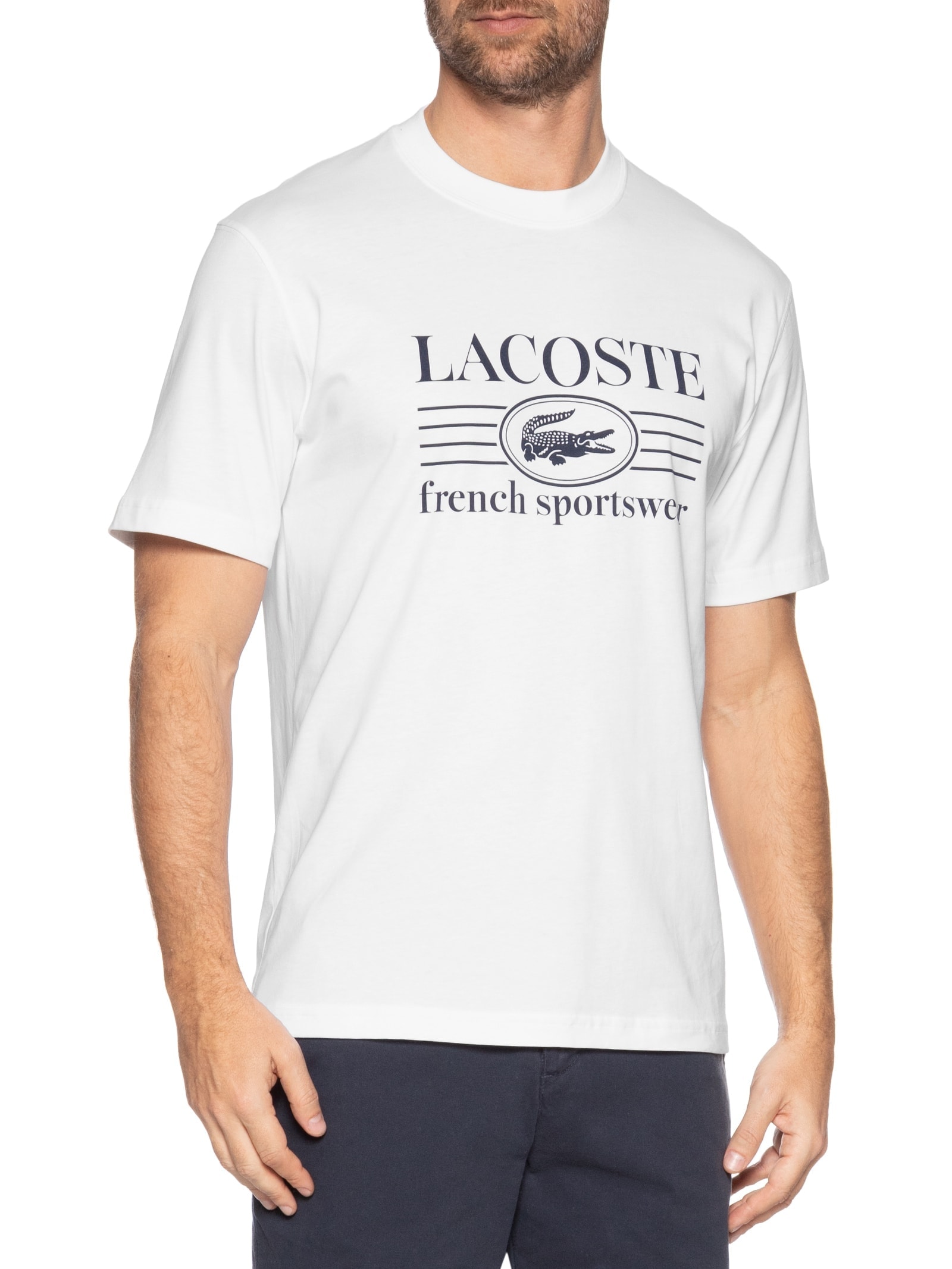 Camiseta Masculina Classic Fit Estampa Crocodilo Branco Lacoste