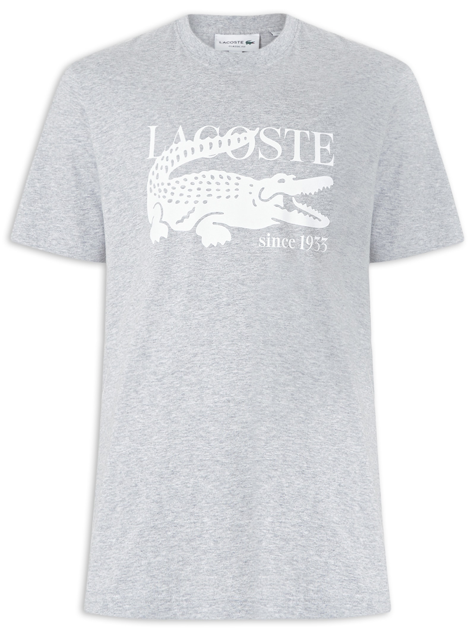 Camiseta Masculina Classic Fit Estampa Crocodilo Cinza Lacoste