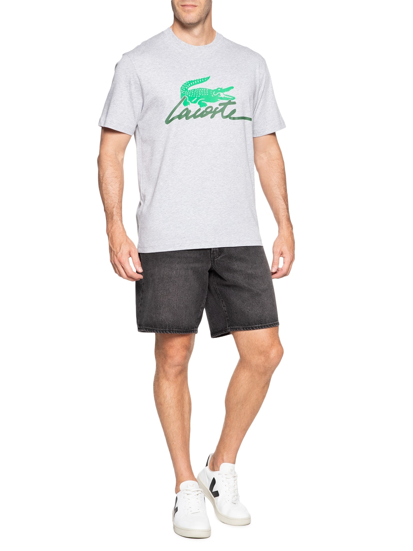 Camiseta Masculina Classic Fit Foundation Date Em Algodão Cinza Lacoste