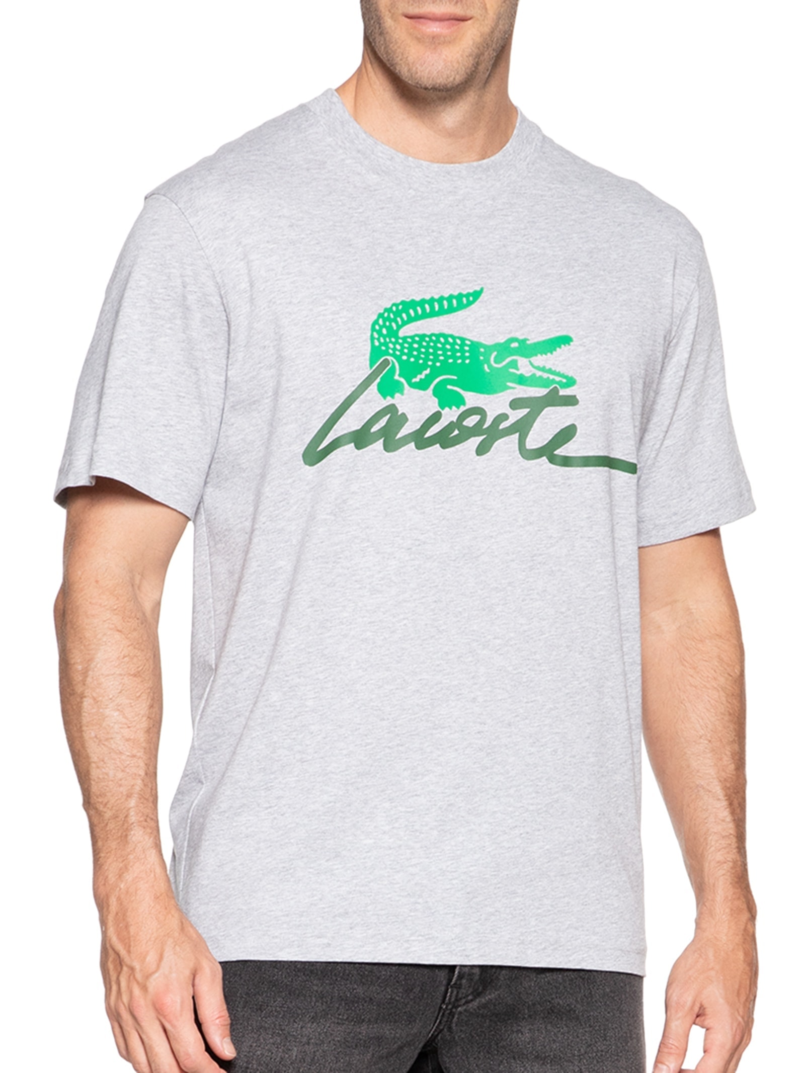 Camiseta Masculina Classic Fit Foundation Date Em Algodão Cinza Lacoste