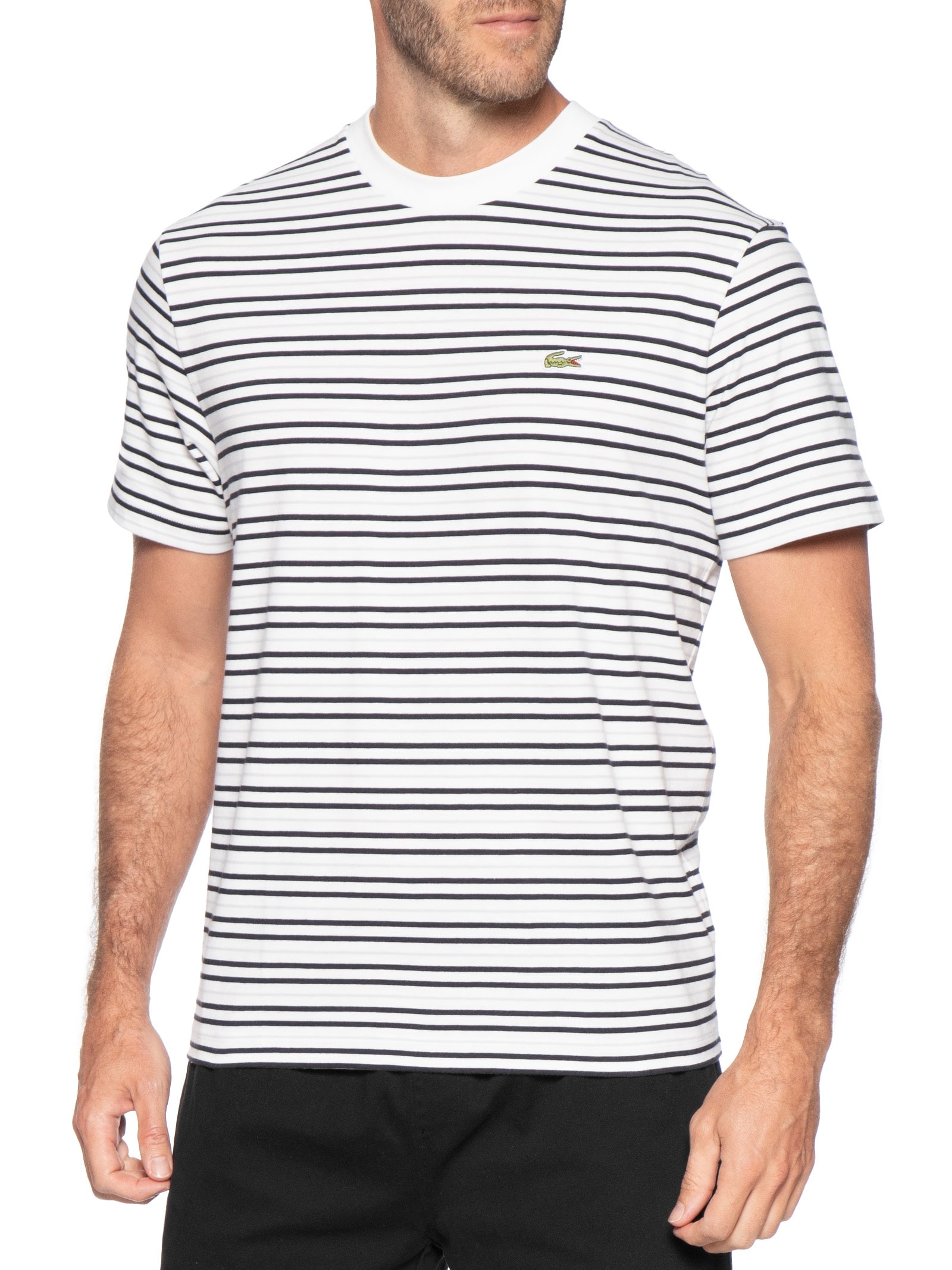 Camiseta Masculina Classic Fit Listrada Off White Lacoste