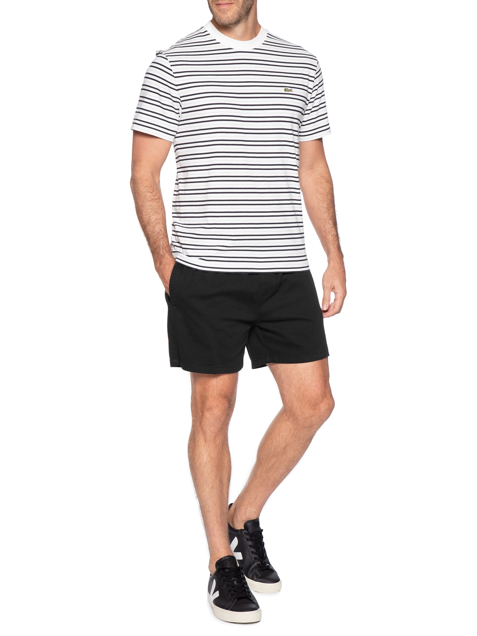 Camiseta Masculina Classic Fit Listrada Off White Lacoste