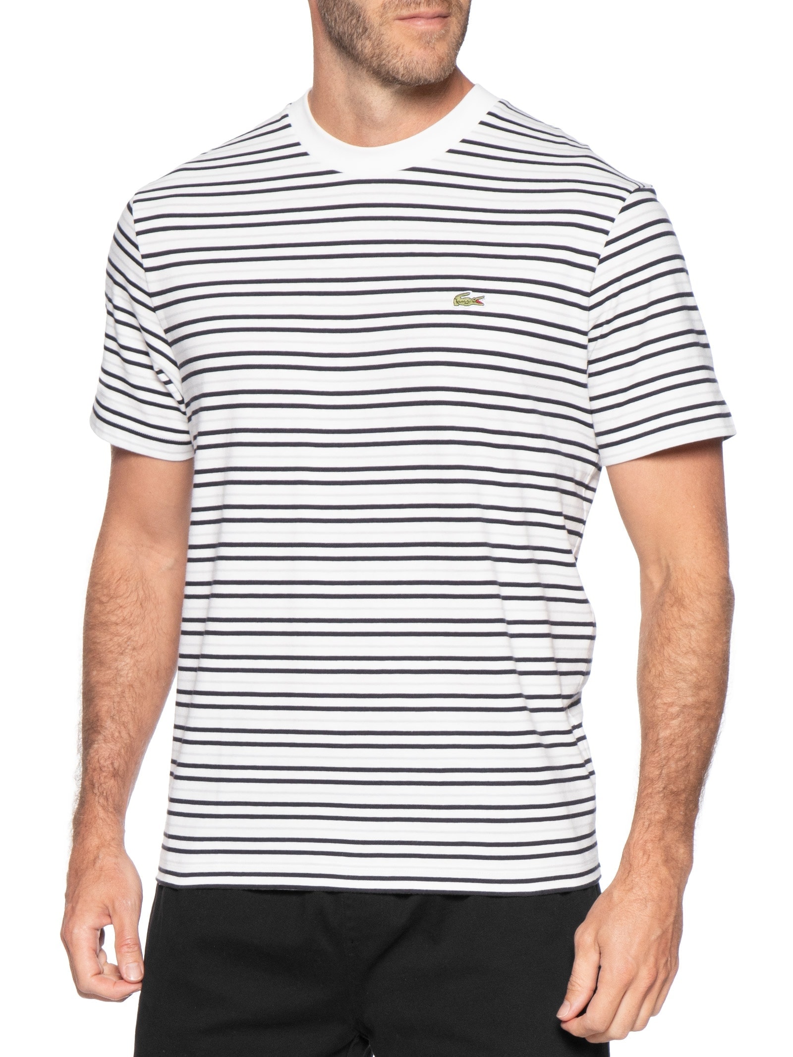Camiseta Masculina Classic Fit Listrada Off White Lacoste