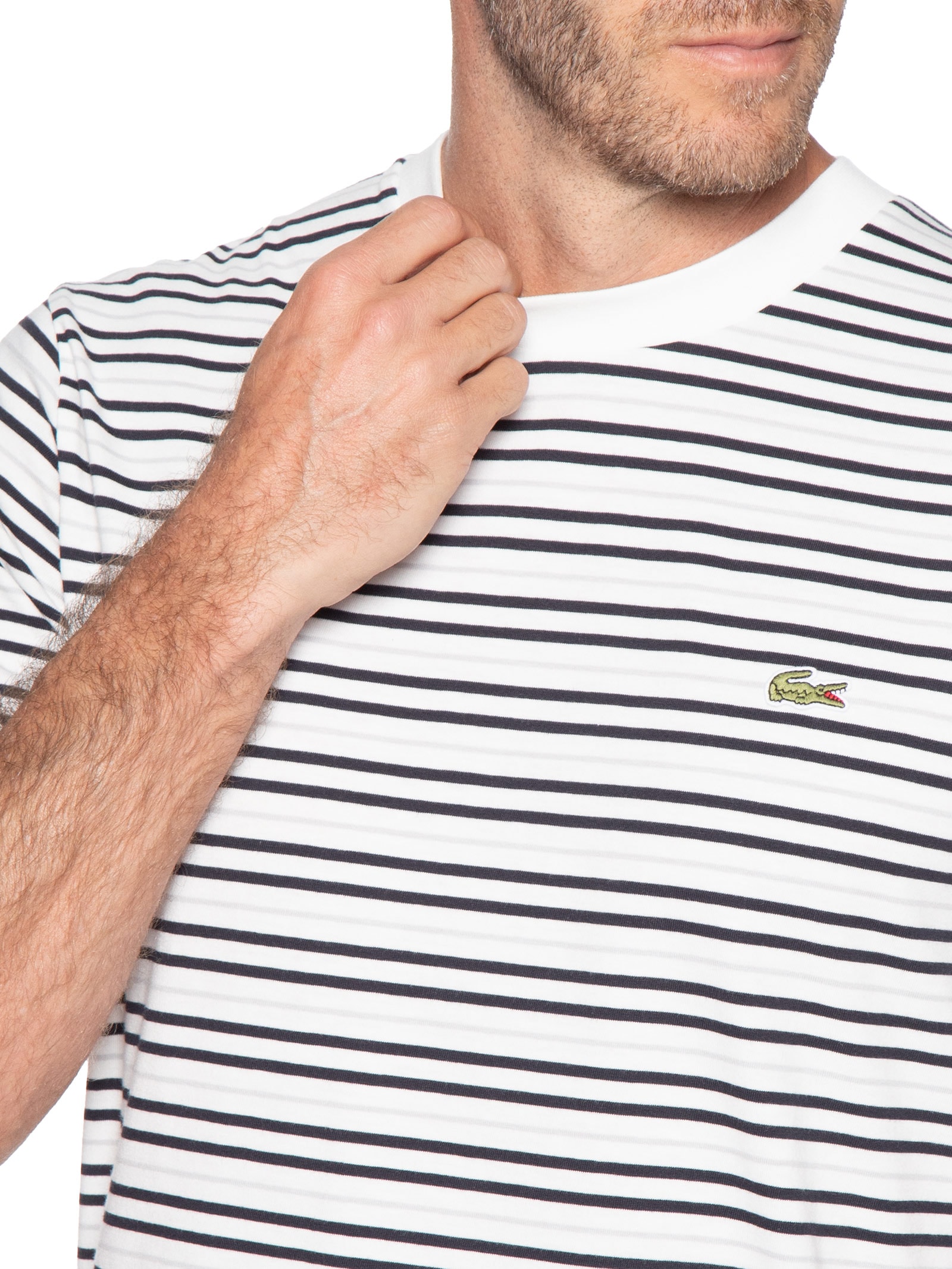 Camiseta Masculina Classic Fit Listrada Off White Lacoste