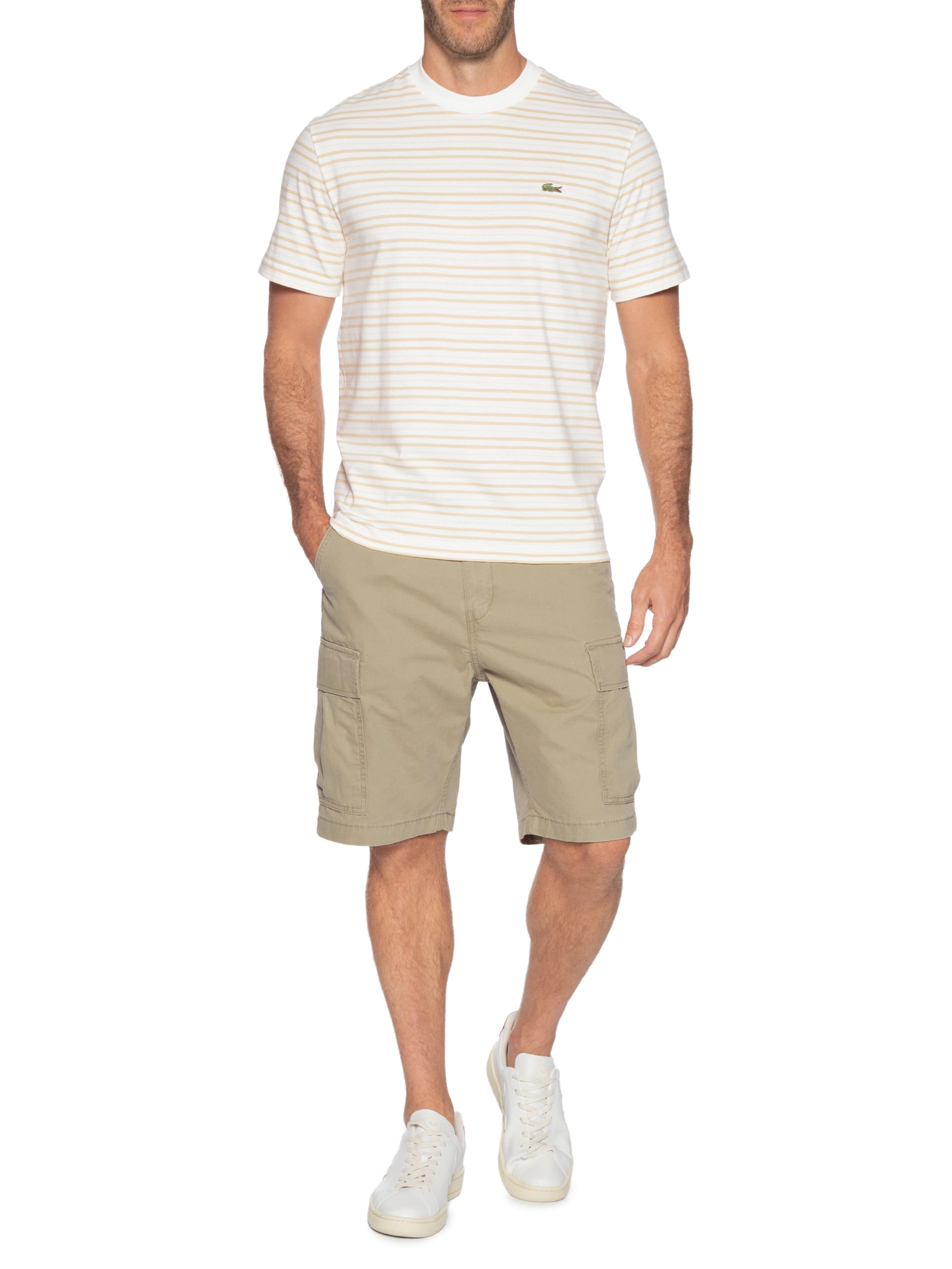Camiseta Masculina Classic Fit Listrada Off White Lacoste