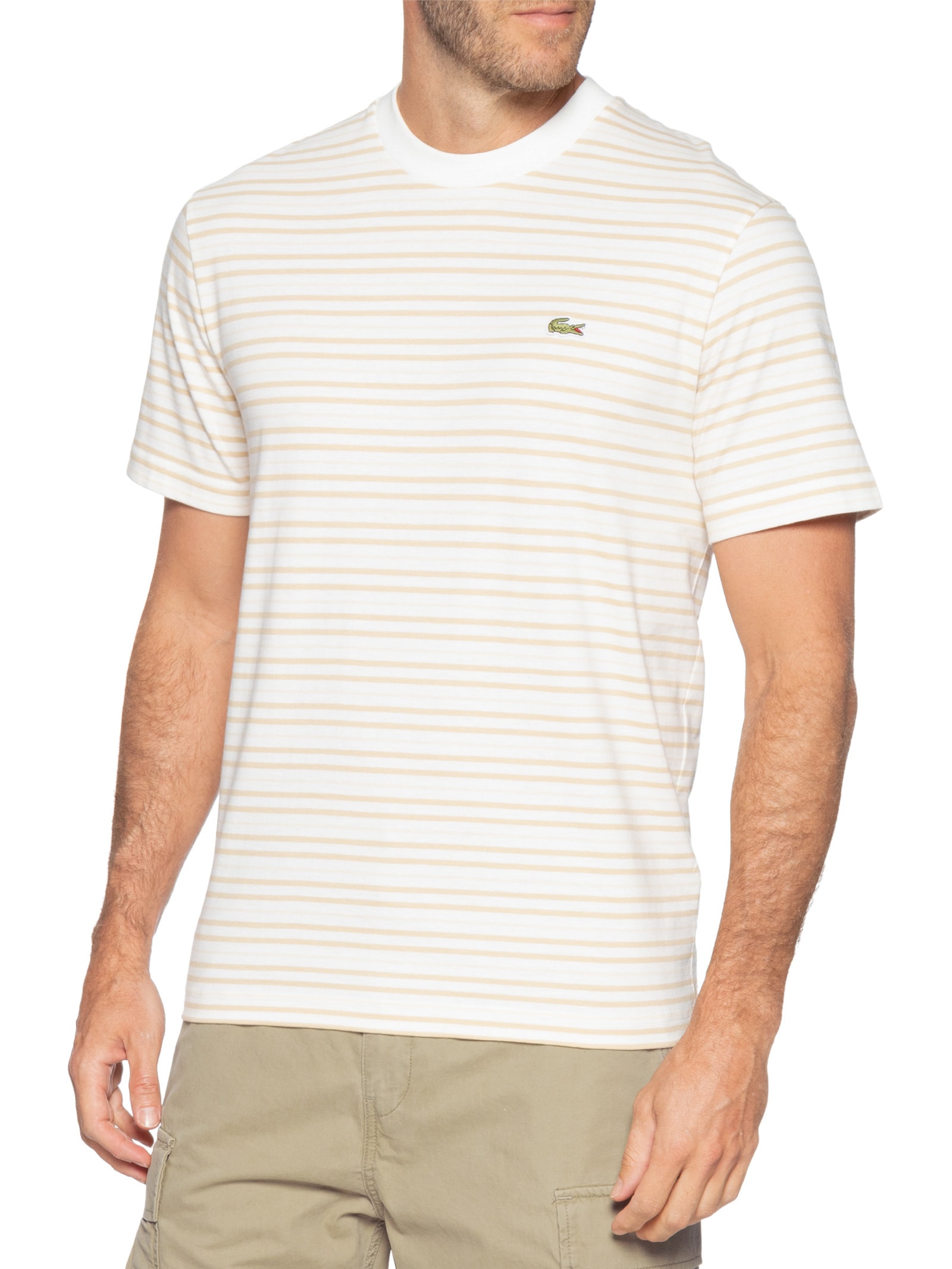 Camiseta Masculina Classic Fit Listrada Off White Lacoste