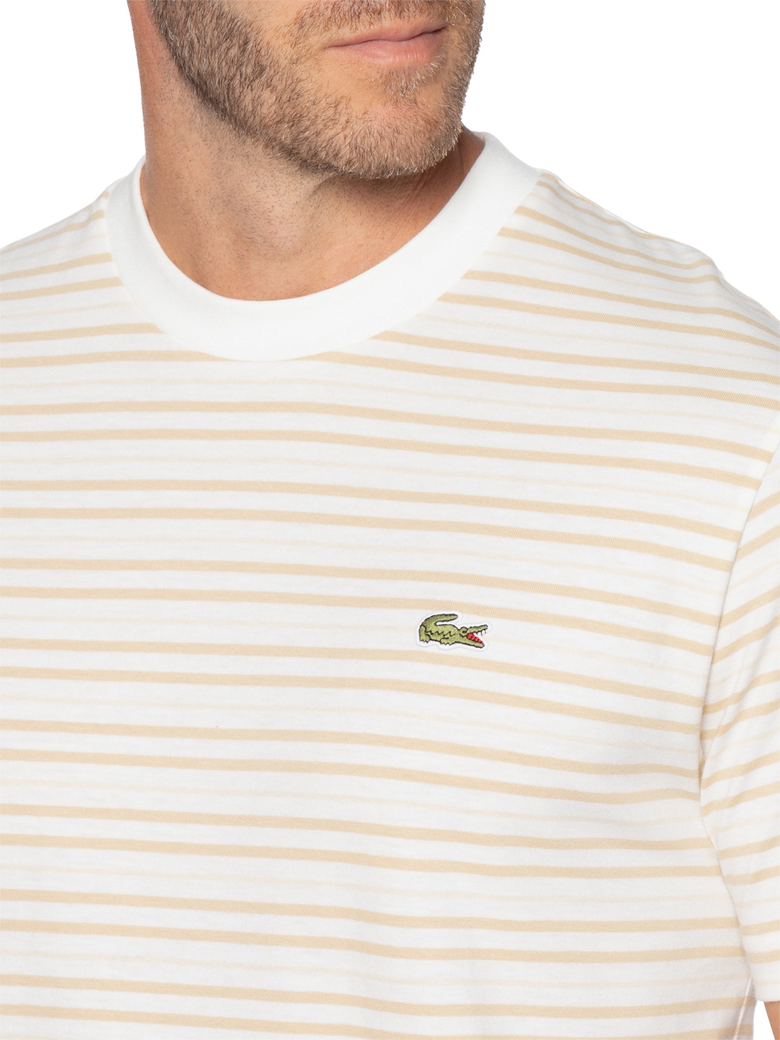 Camiseta Masculina Classic Fit Listrada Off White Lacoste