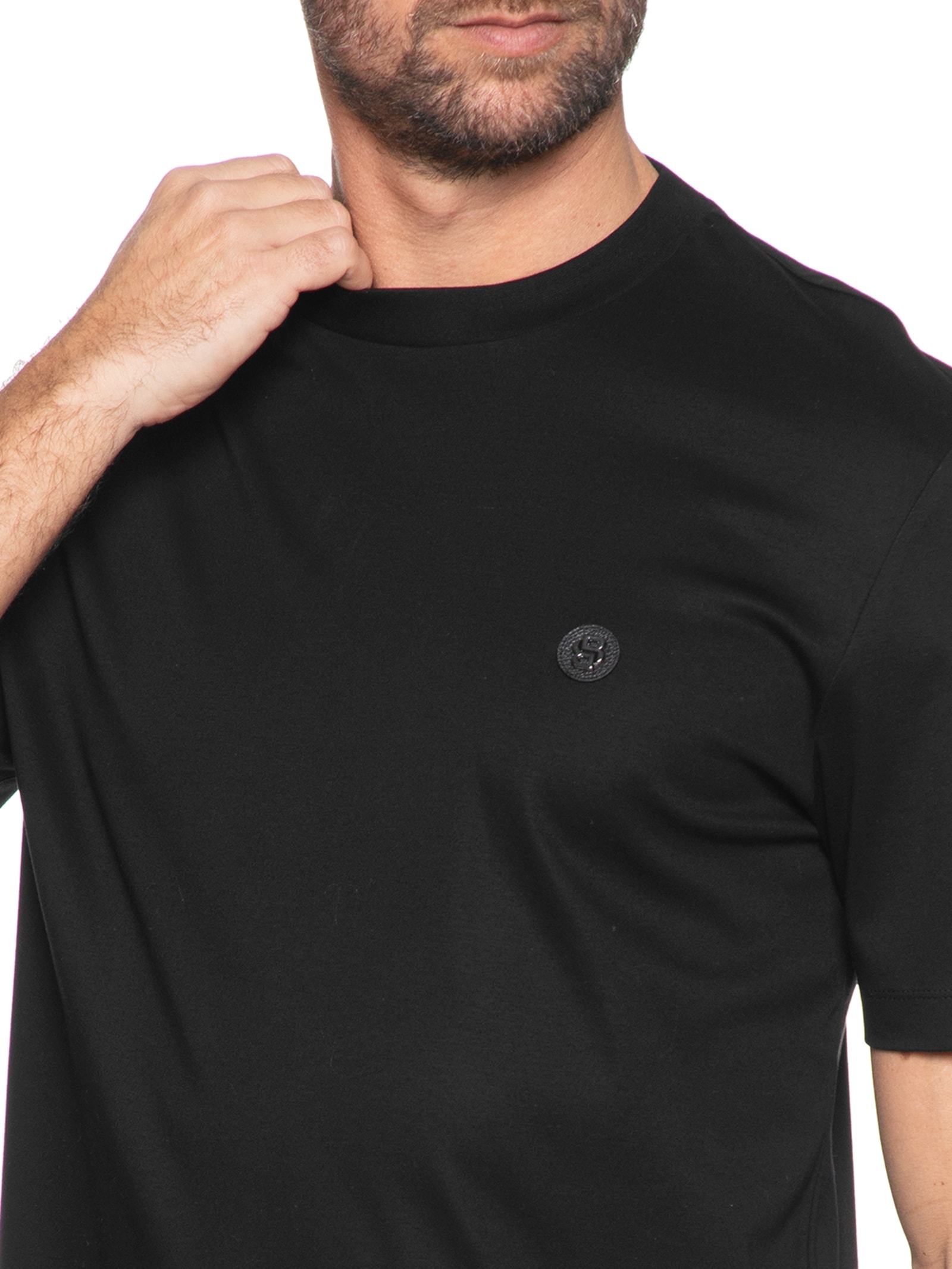 Camiseta Masculina com Aplique C-Taut Preto Boss