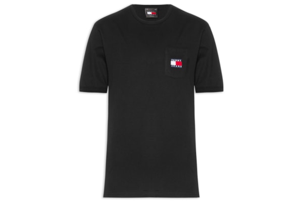 Camiseta Masculina Com Bolso Emblema Regular Fit Em Algodão - Preto