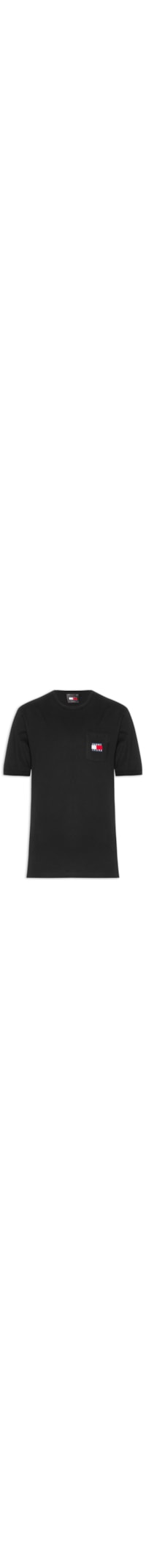 Camiseta Masculina Com Bolso Emblema Regular Fit Em Algodão - Preto