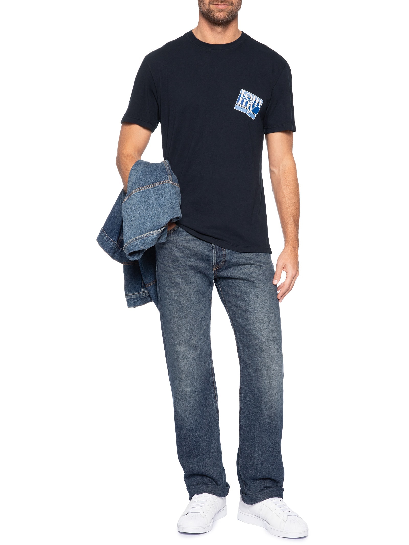 Camiseta Masculina Com Estampa De Logo Flag Dna Azul Tommy Jeans