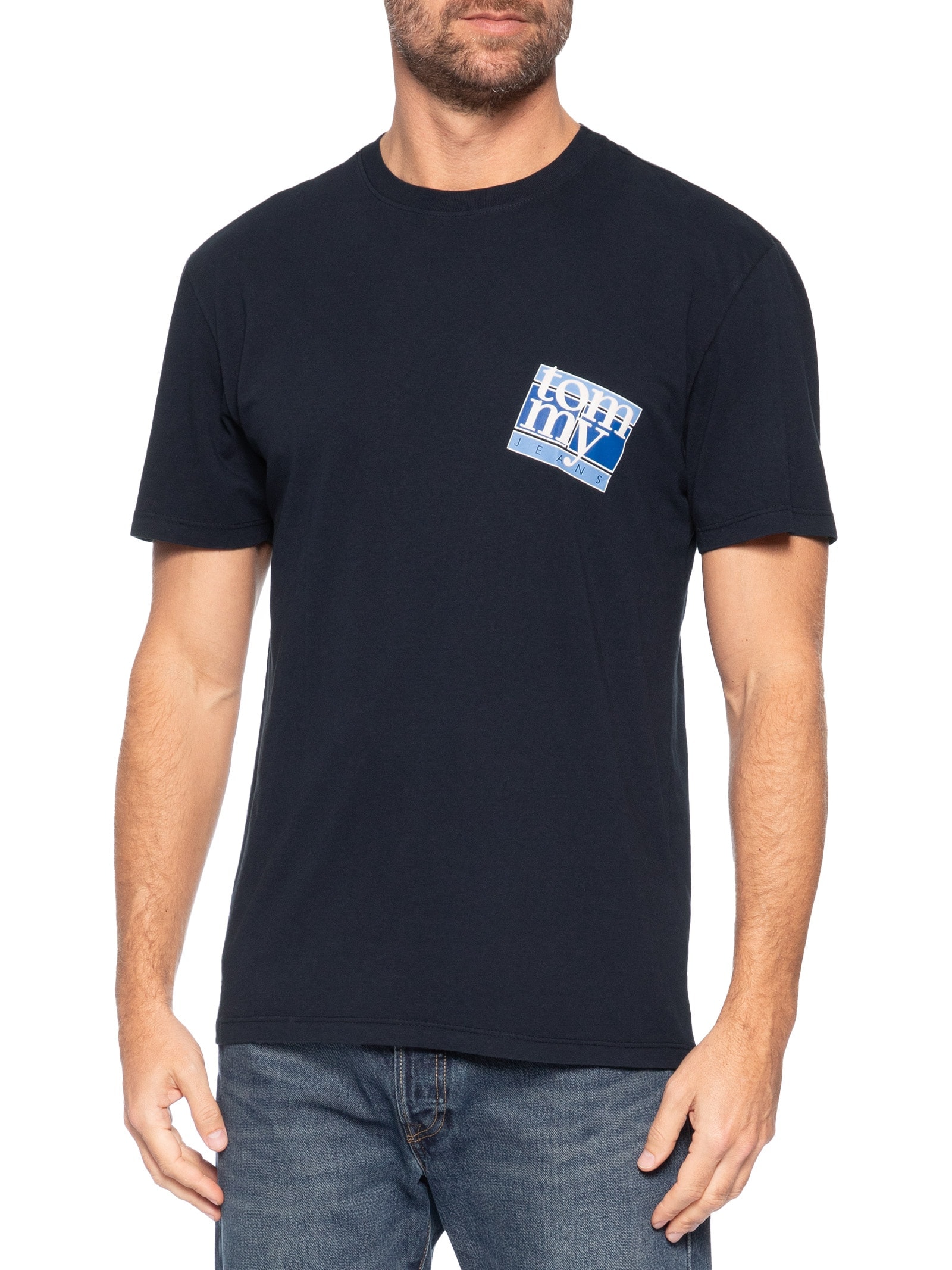 Camiseta Masculina Com Estampa De Logo Flag Dna Azul Tommy Jeans