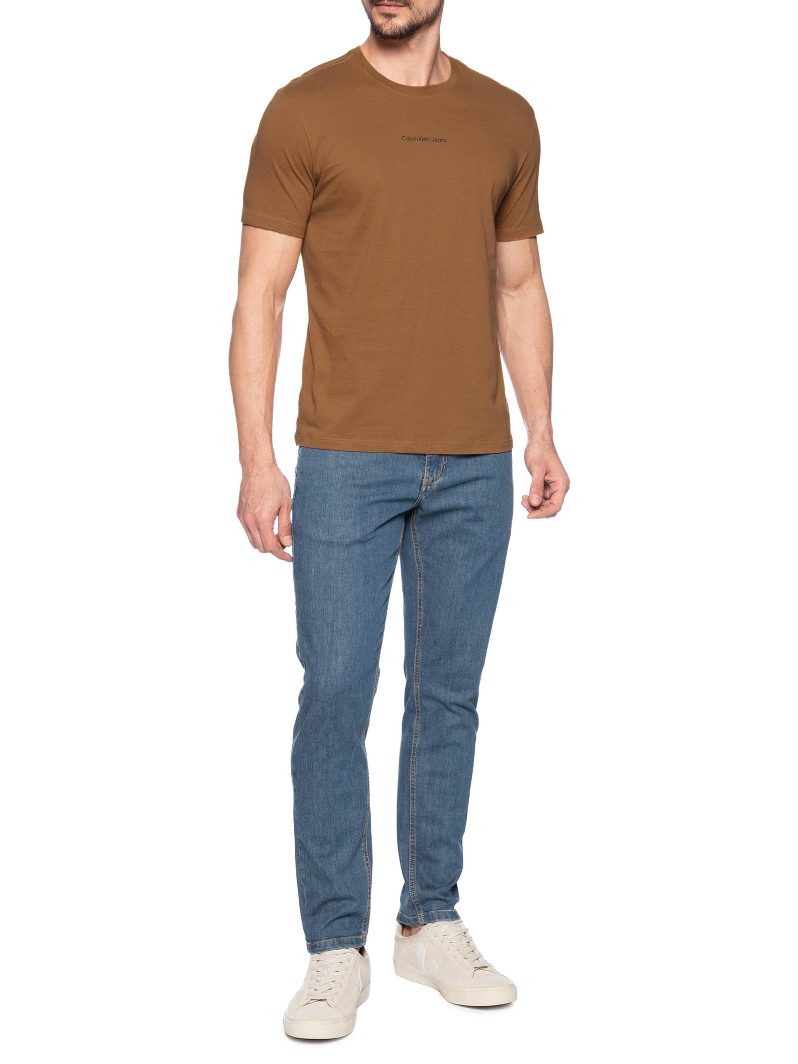 Camiseta Masculina Com Logo Centralizado Marrom Calvin Klein Jeans