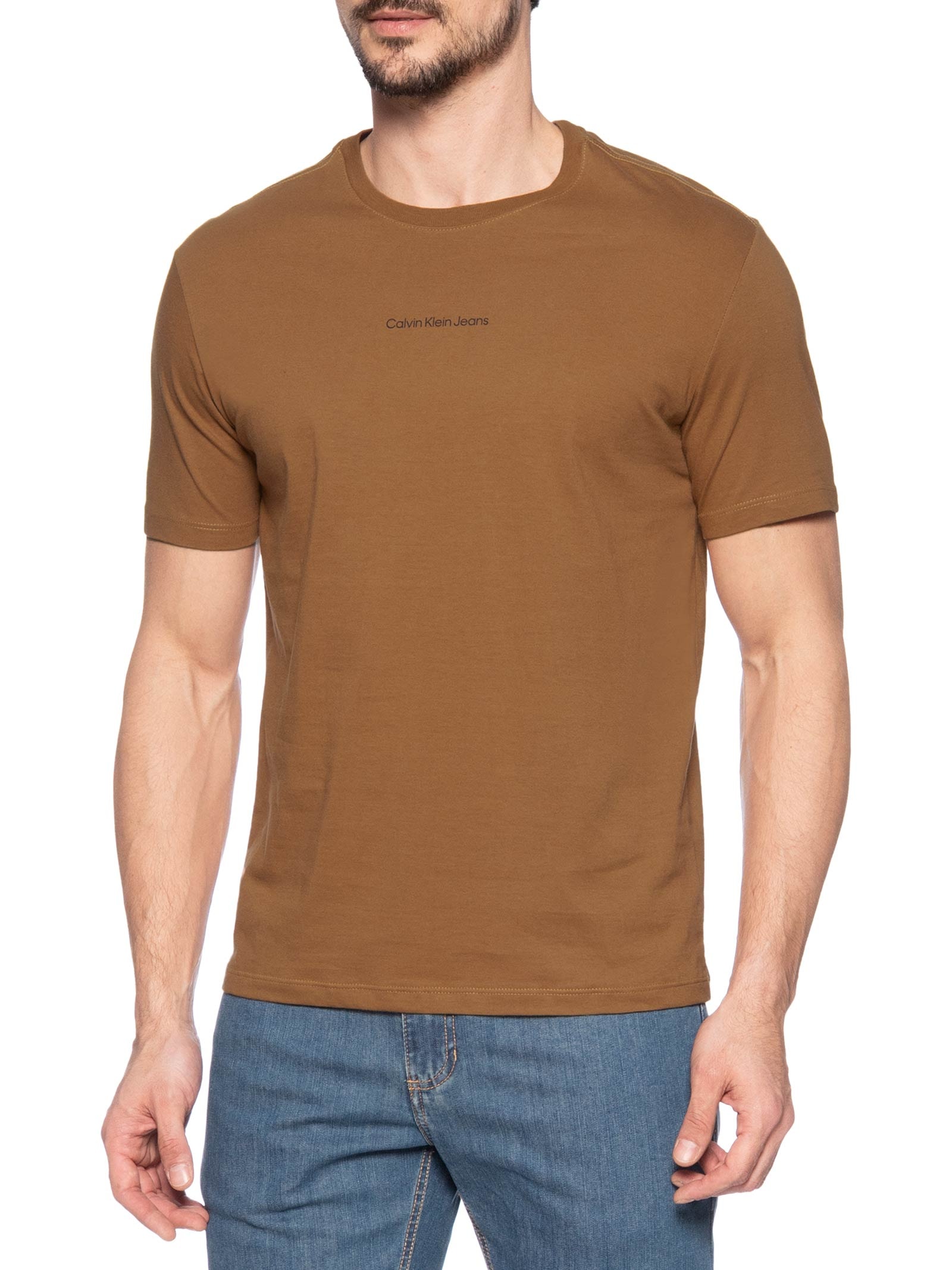 Camiseta Masculina Com Logo Centralizado Marrom Calvin Klein Jeans