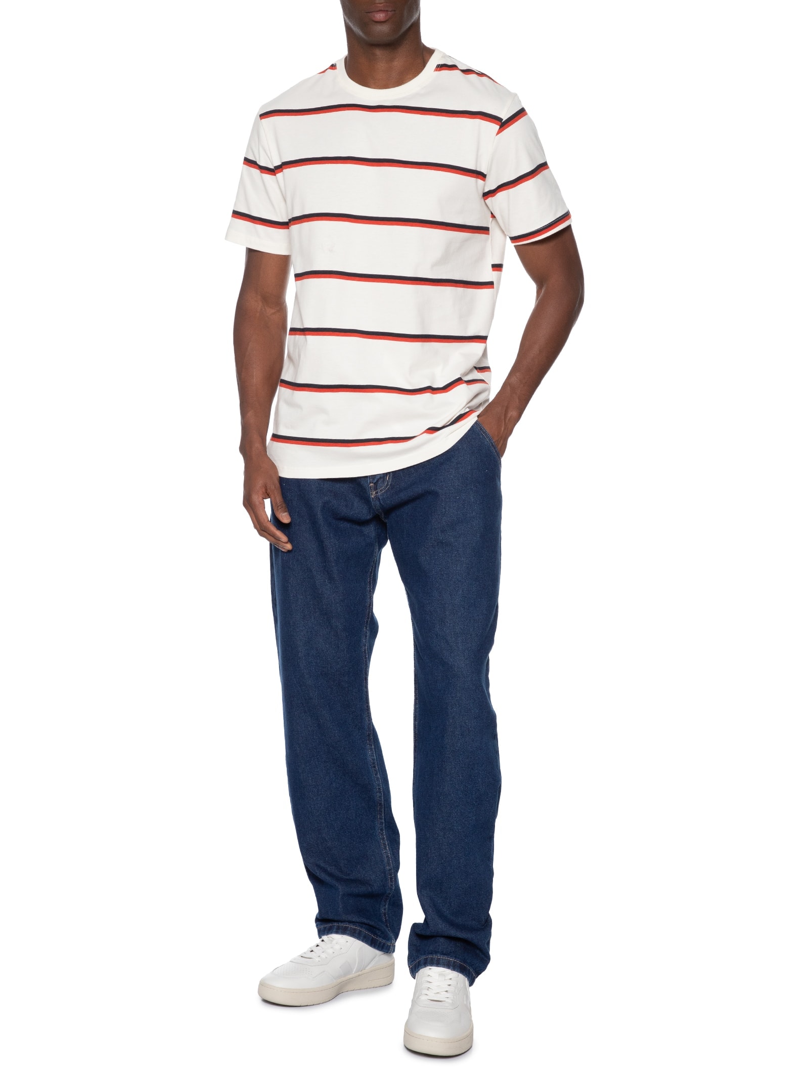 Camiseta Masculina Comfort Fit Listrada Off White Hering