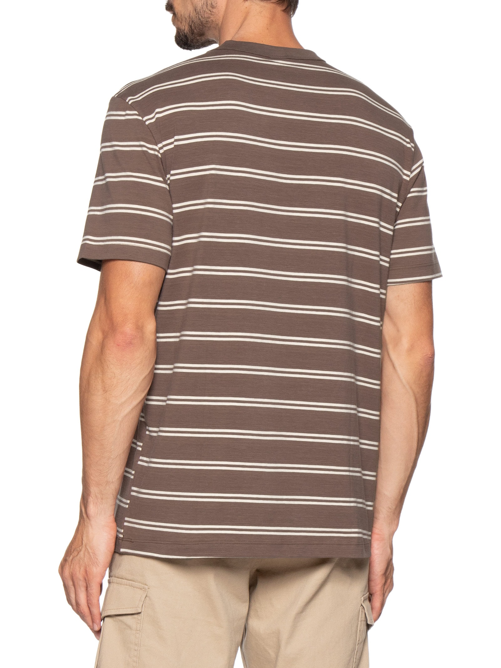 Camiseta Masculina Confort Fit Listrada Marrom Hering