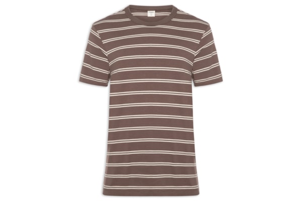 Camiseta Masculina Confort Fit Listrada - Marrom