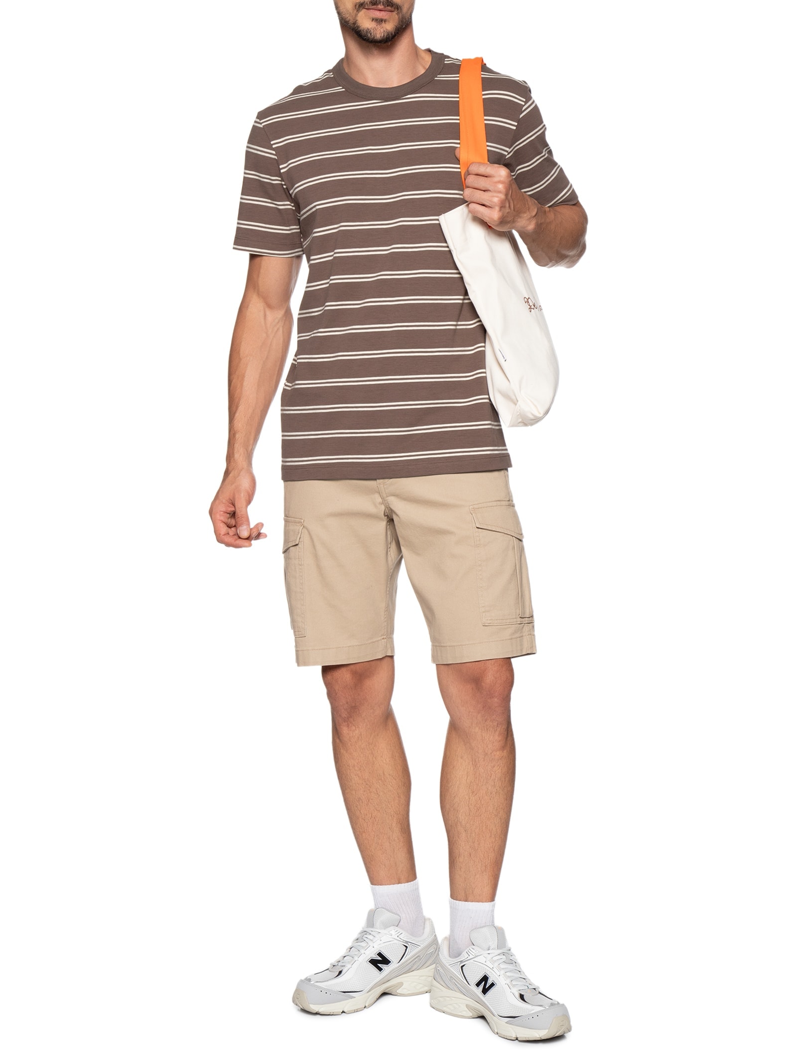 Camiseta Masculina Confort Fit Listrada Marrom Hering
