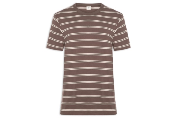 Camiseta Masculina Confort Fit Listrada - Marrom