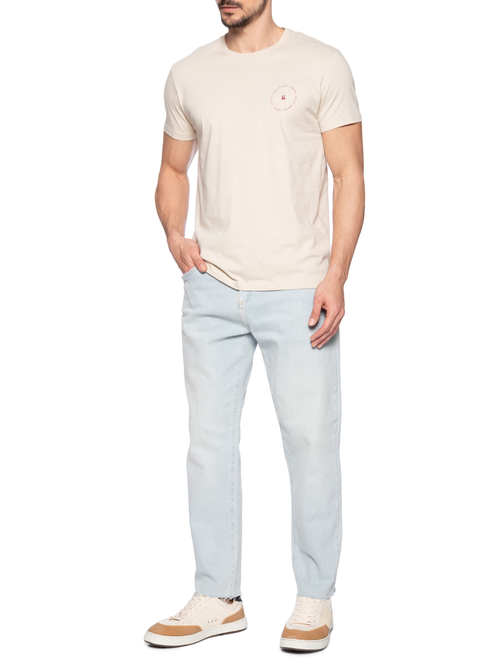  Camiseta Masculina Coordenadas Bege Foxton