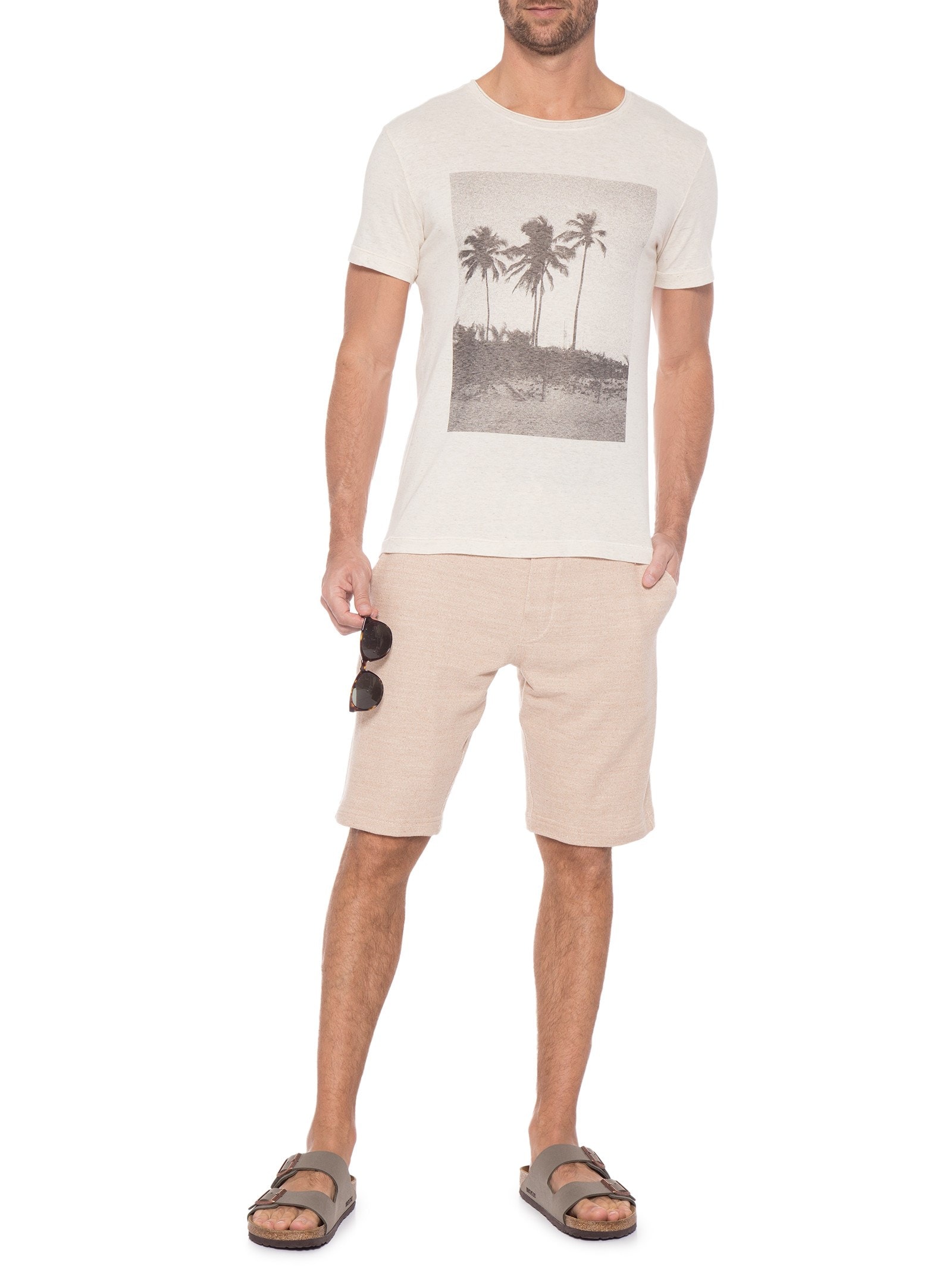 Camiseta Masculina Coqueiros Analógicos Bege Osklen