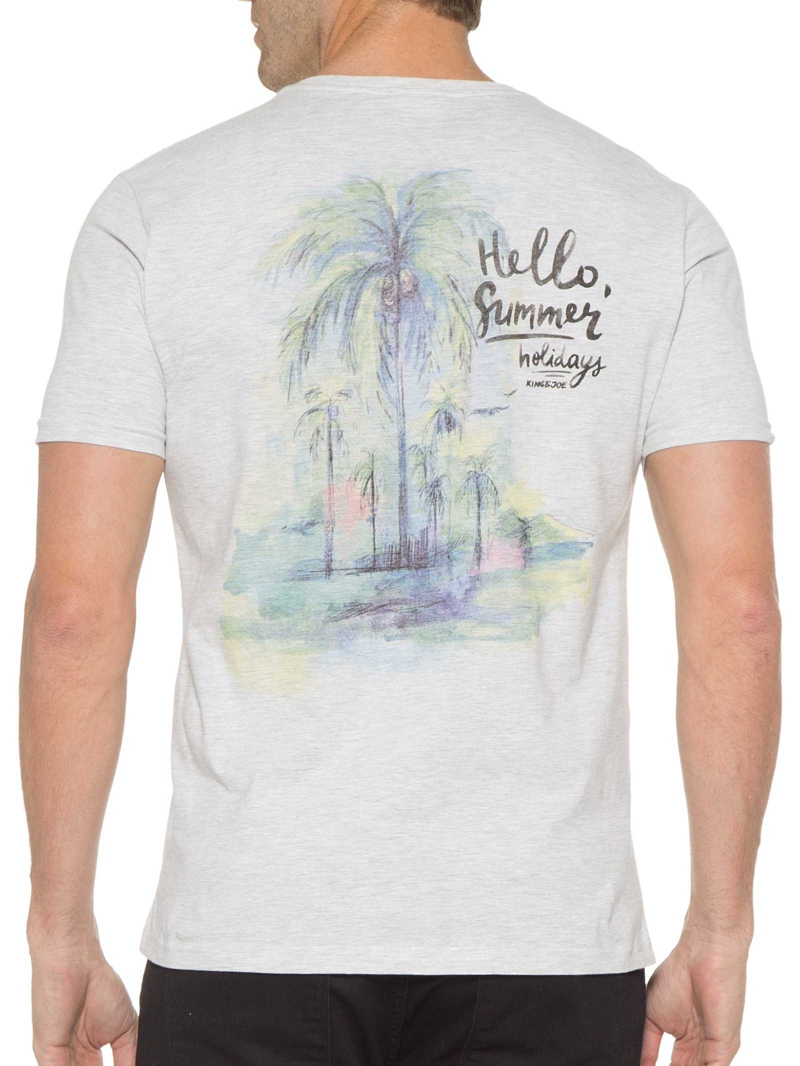 Camiseta Masculina Coqueiros Hello Summer Cinza King&joe
