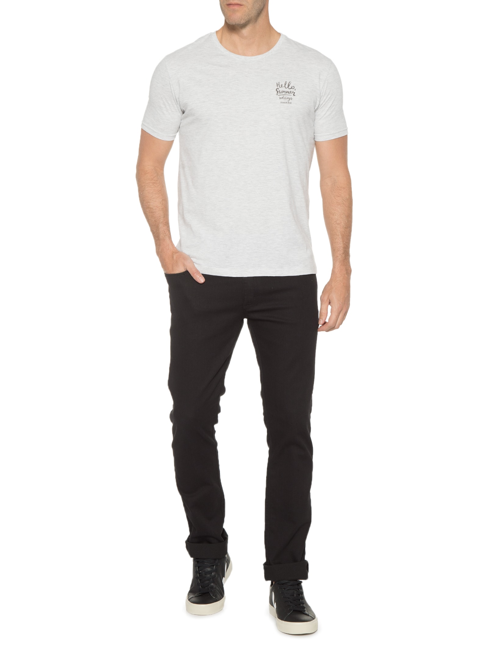 Camiseta Masculina Coqueiros Hello Summer Cinza King&joe