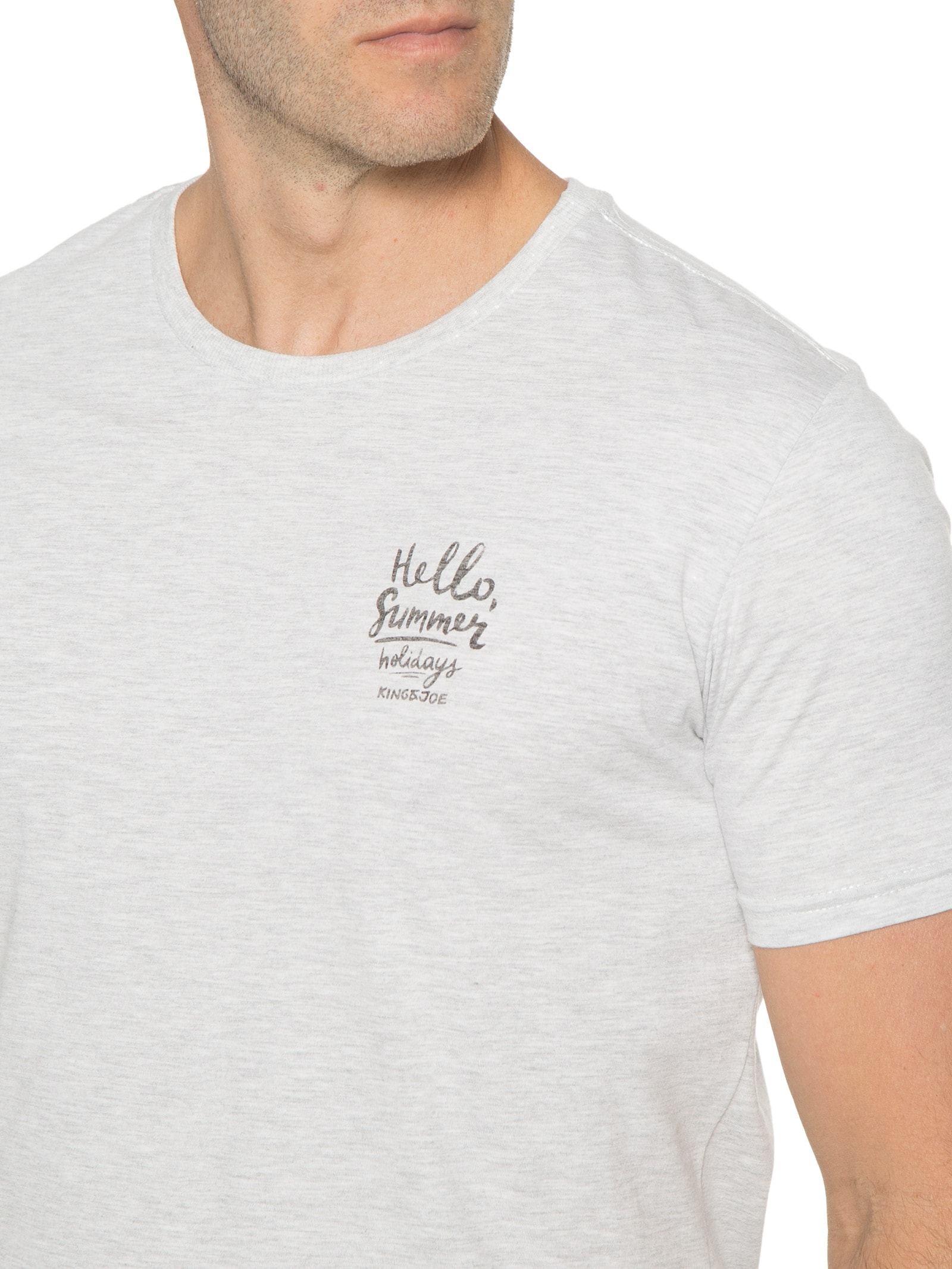 Camiseta Masculina Coqueiros Hello Summer Cinza King&joe